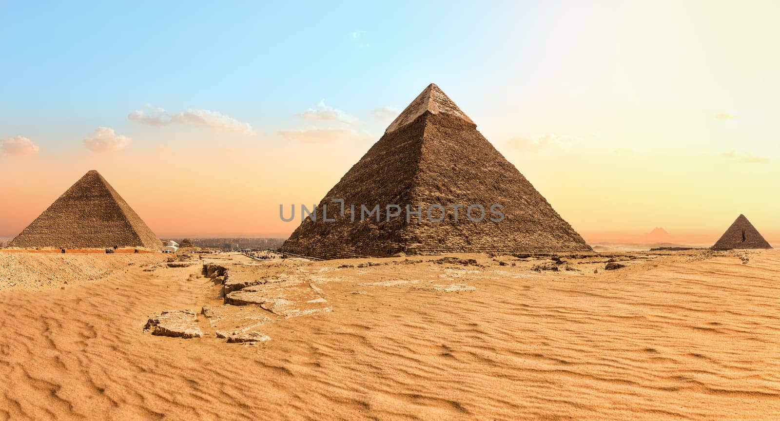 Famous Giza Pyramids in the sand desert, Egypt.