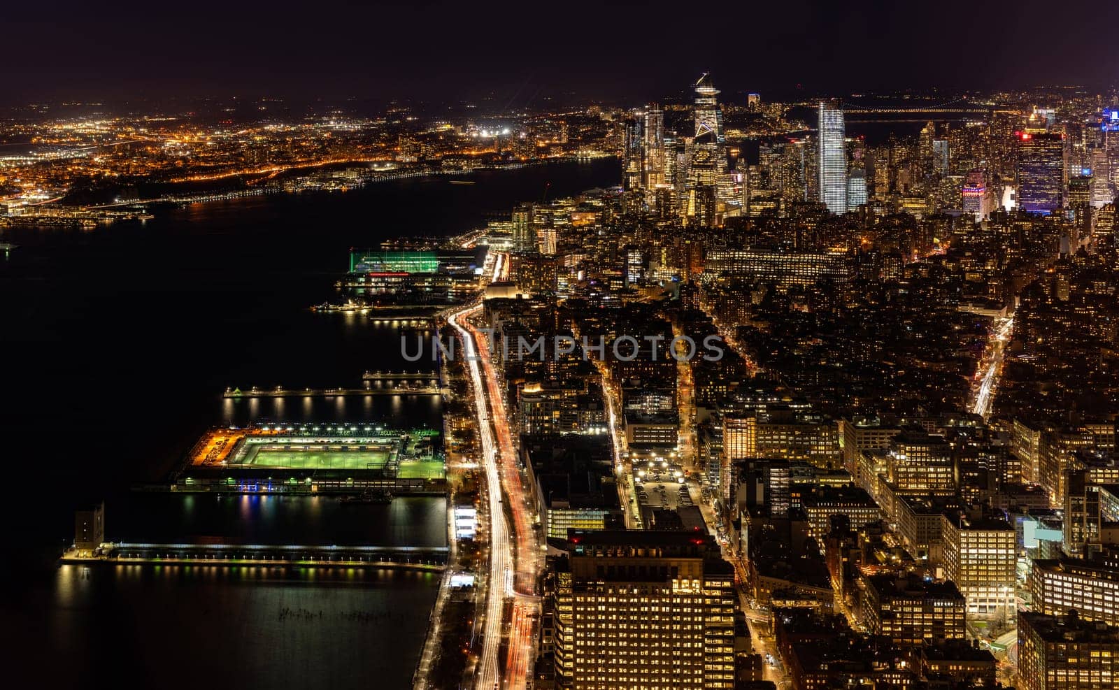 New York city Mid town Skylines cityscape from Manhattan at dusk.