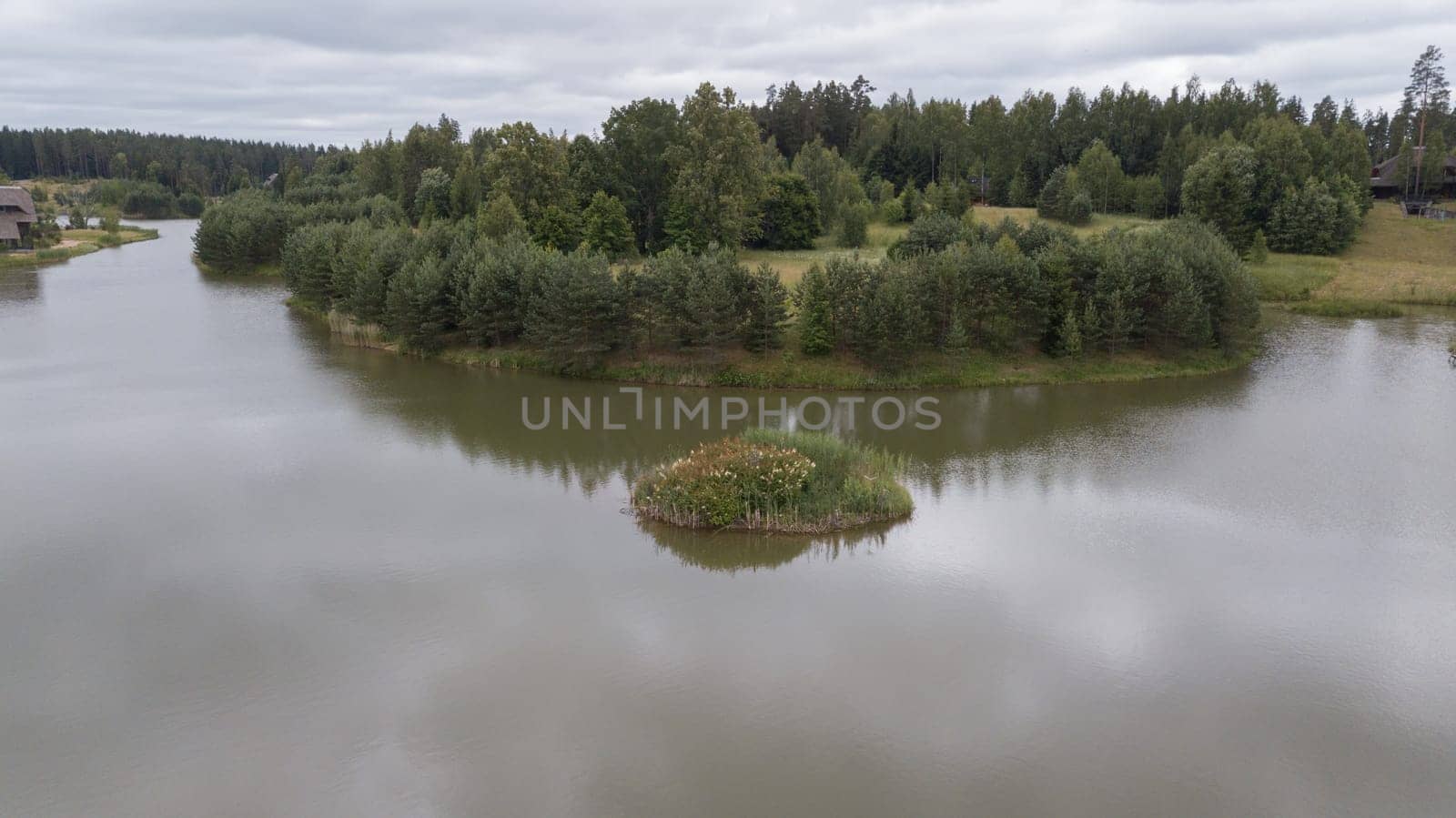 Amatciems lake Aerial drone top view Latvia