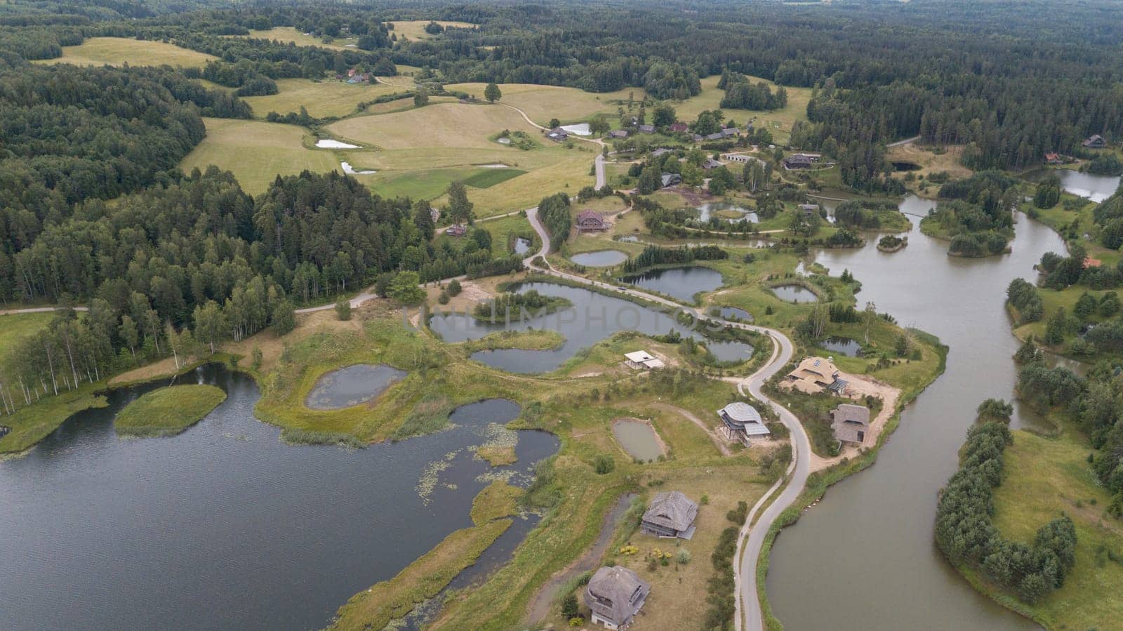 Amatciems lake Aerial drone top view Latvia