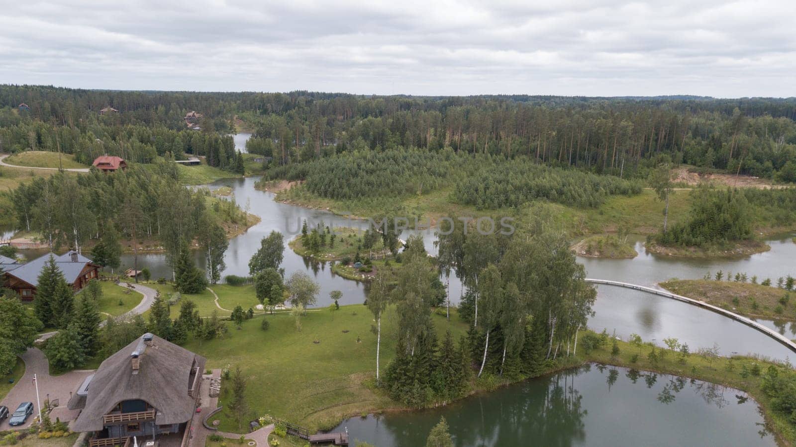 Amatciems lake Aerial drone top view Latvia