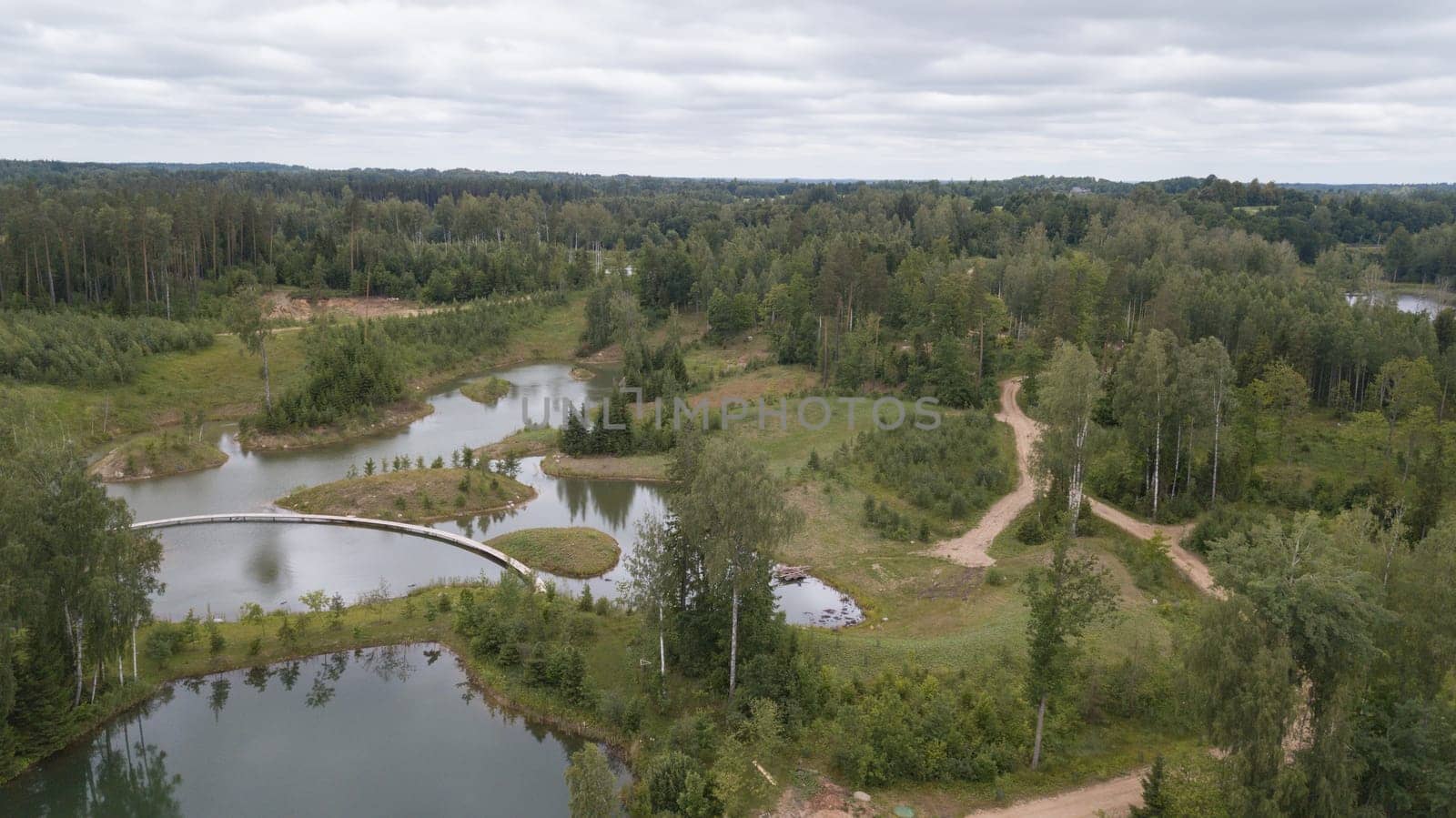 Amatciems lake Aerial drone top view Latvia