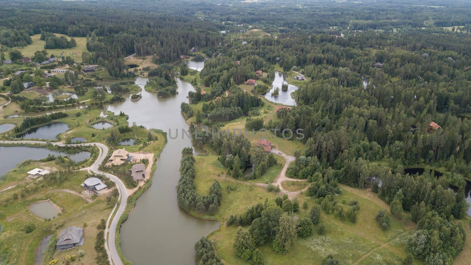 Amatciems lake Aerial drone top view Latvia