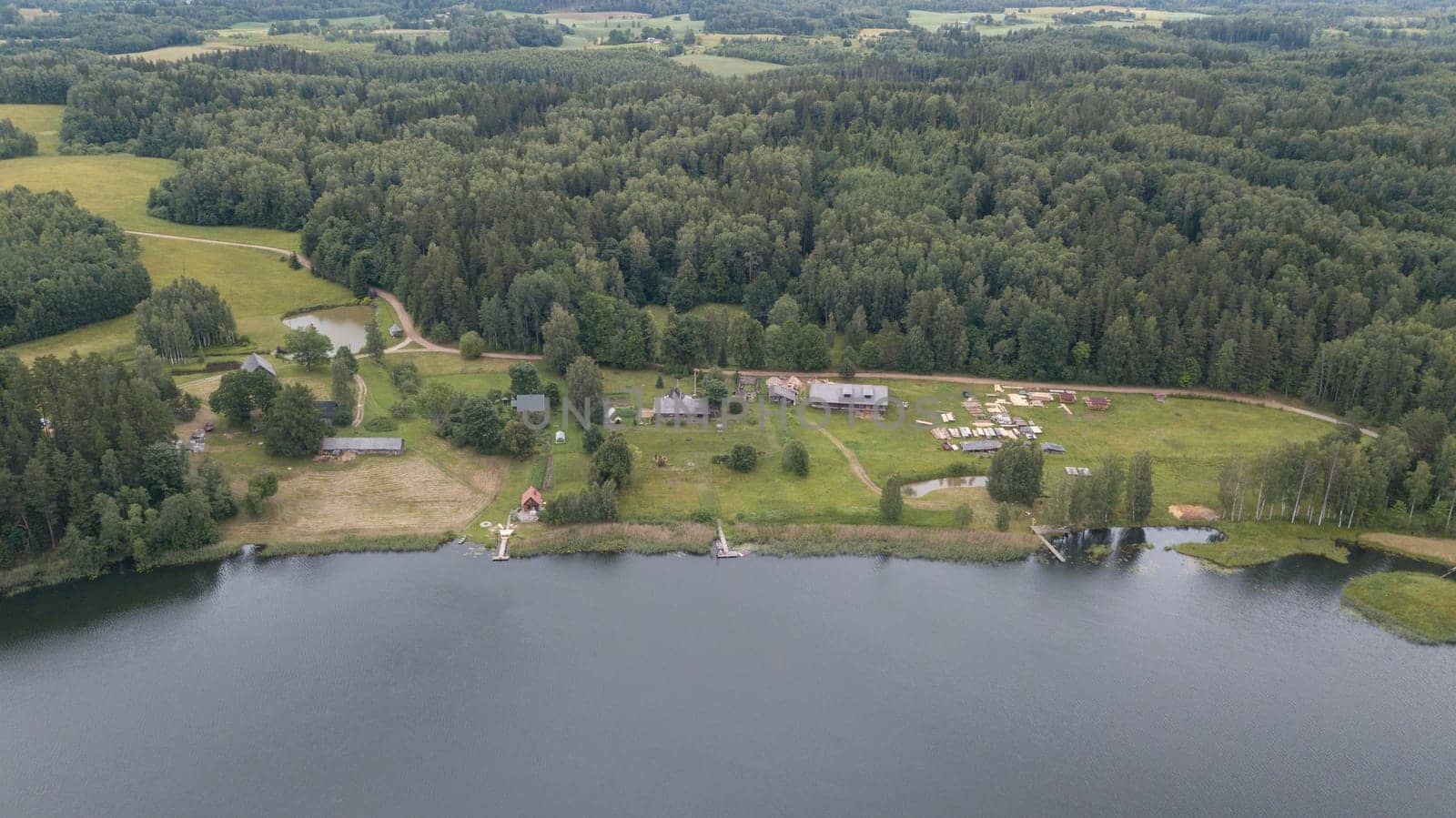 Amatciems lake Aerial drone top view Latvia