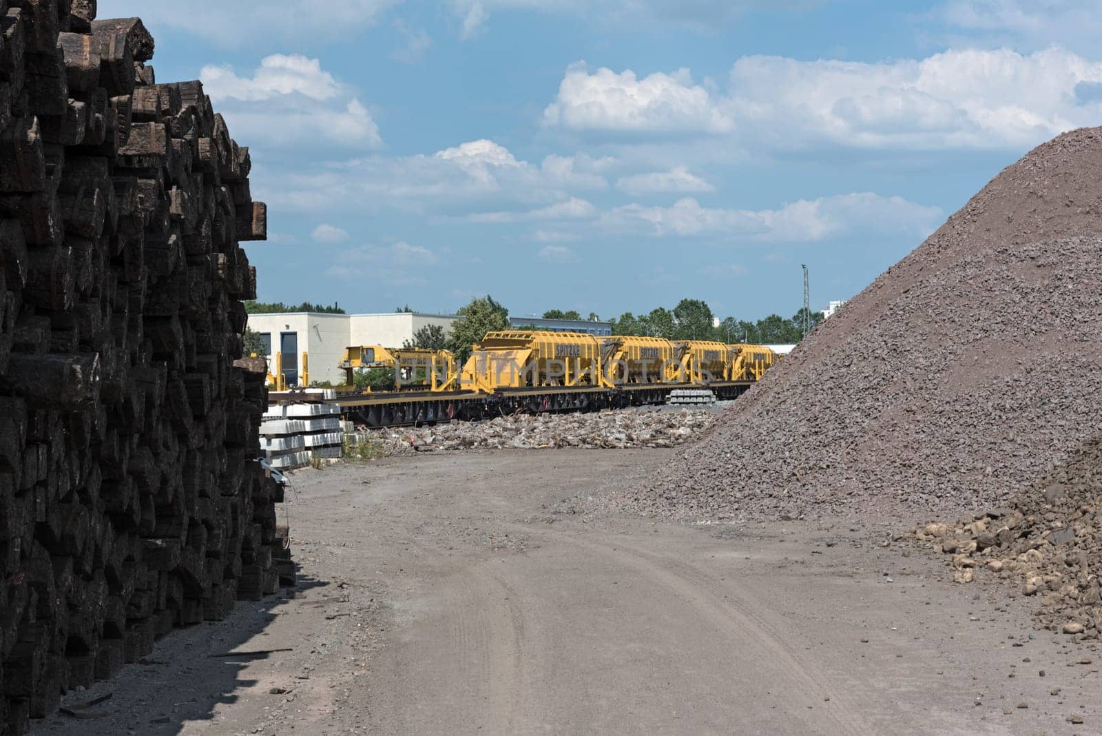 machine park and storage area for railway construction