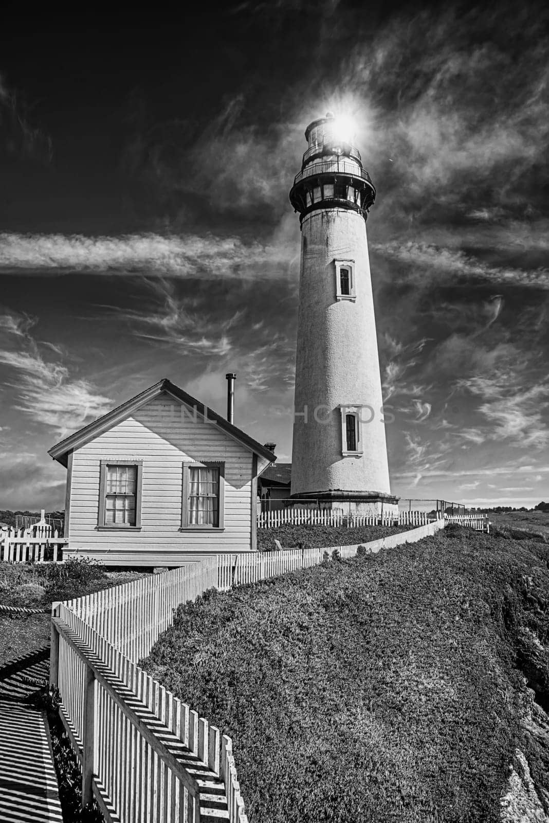 Aerial view of Pigeon Point Lighthouse in California