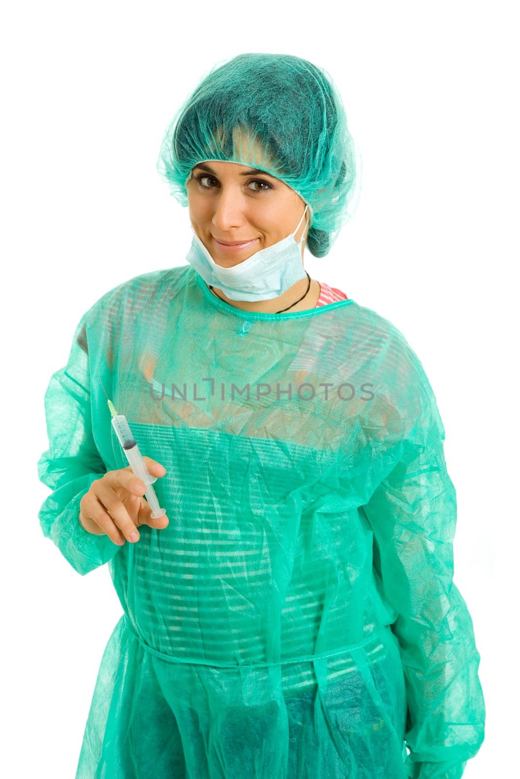young woman nurse portrait with a syringe