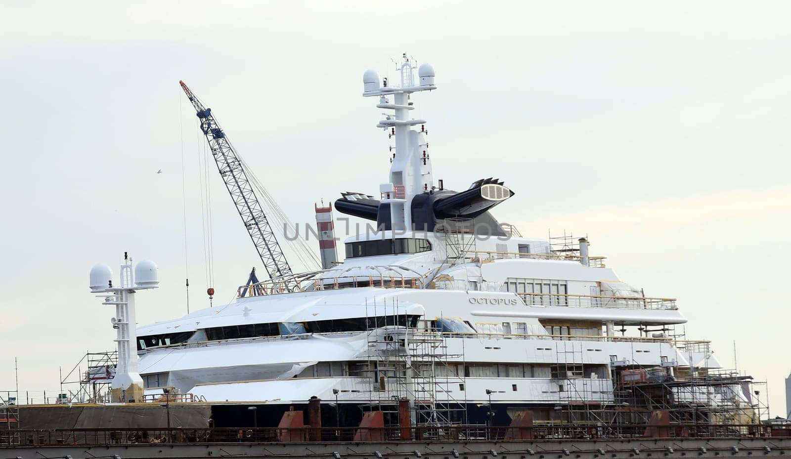Octopus is a 414-foot (126 m) megayacht owned by the estate of the passed away  Microsoft co-founder Paul Allen  in the Dock from Blohm and Voss - Port  Hamburg on 30.06.2019