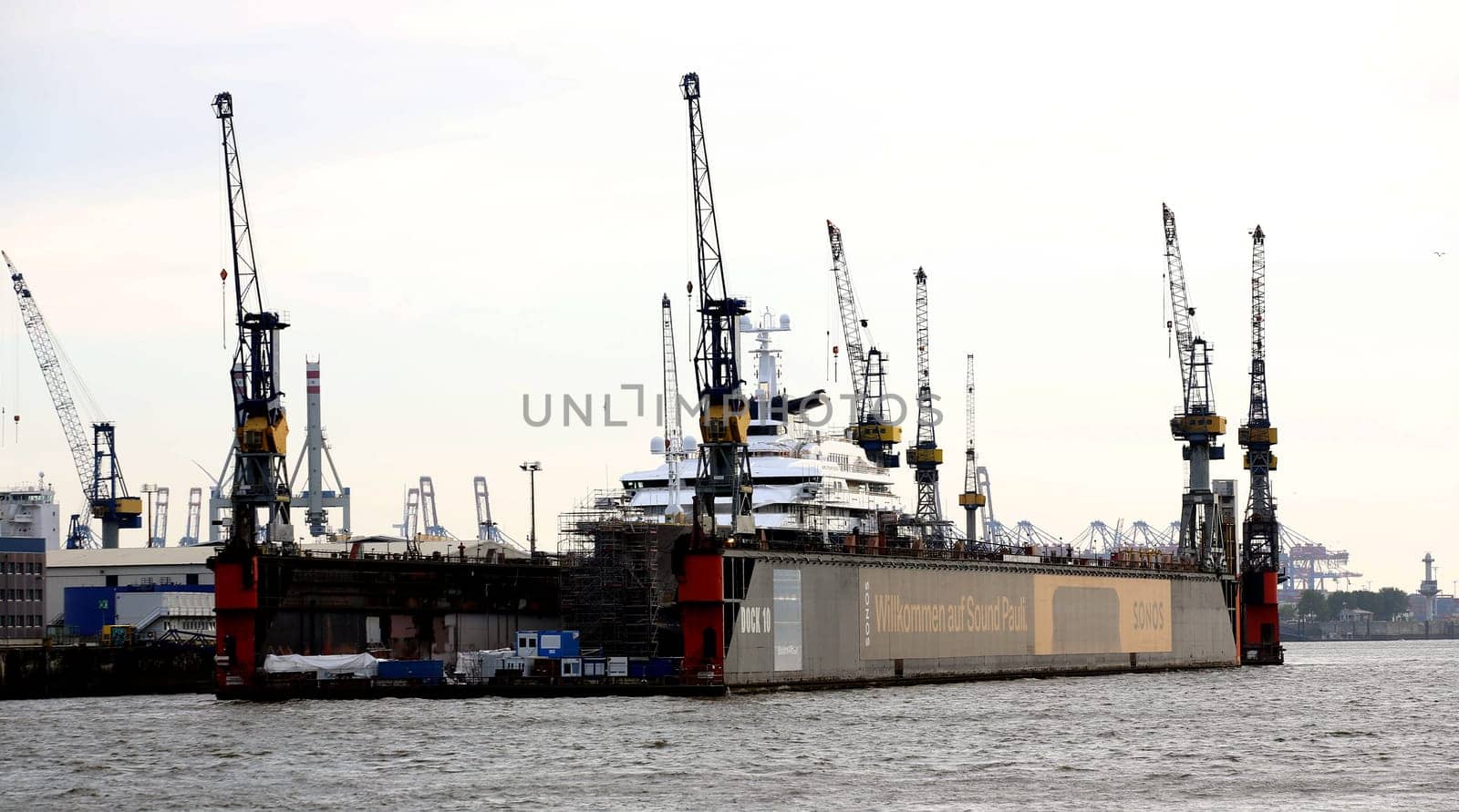 Octopus is a 414-foot (126 m) megayacht owned by the estate of the passed away  Microsoft co-founder Paul Allen  in the Dock from Blohm and Voss - Port  Hamburg on 30.06.2019