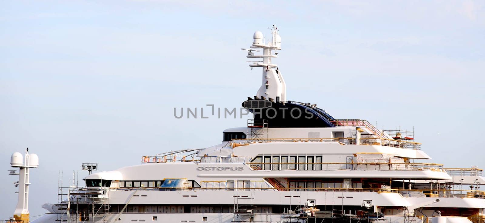 Octopus is a 414-foot (126 m) megayacht owned by the estate of the passed away  Microsoft co-founder Paul Allen  in the Dock from Blohm and Voss - Port  Hamburg on 30.06.2019