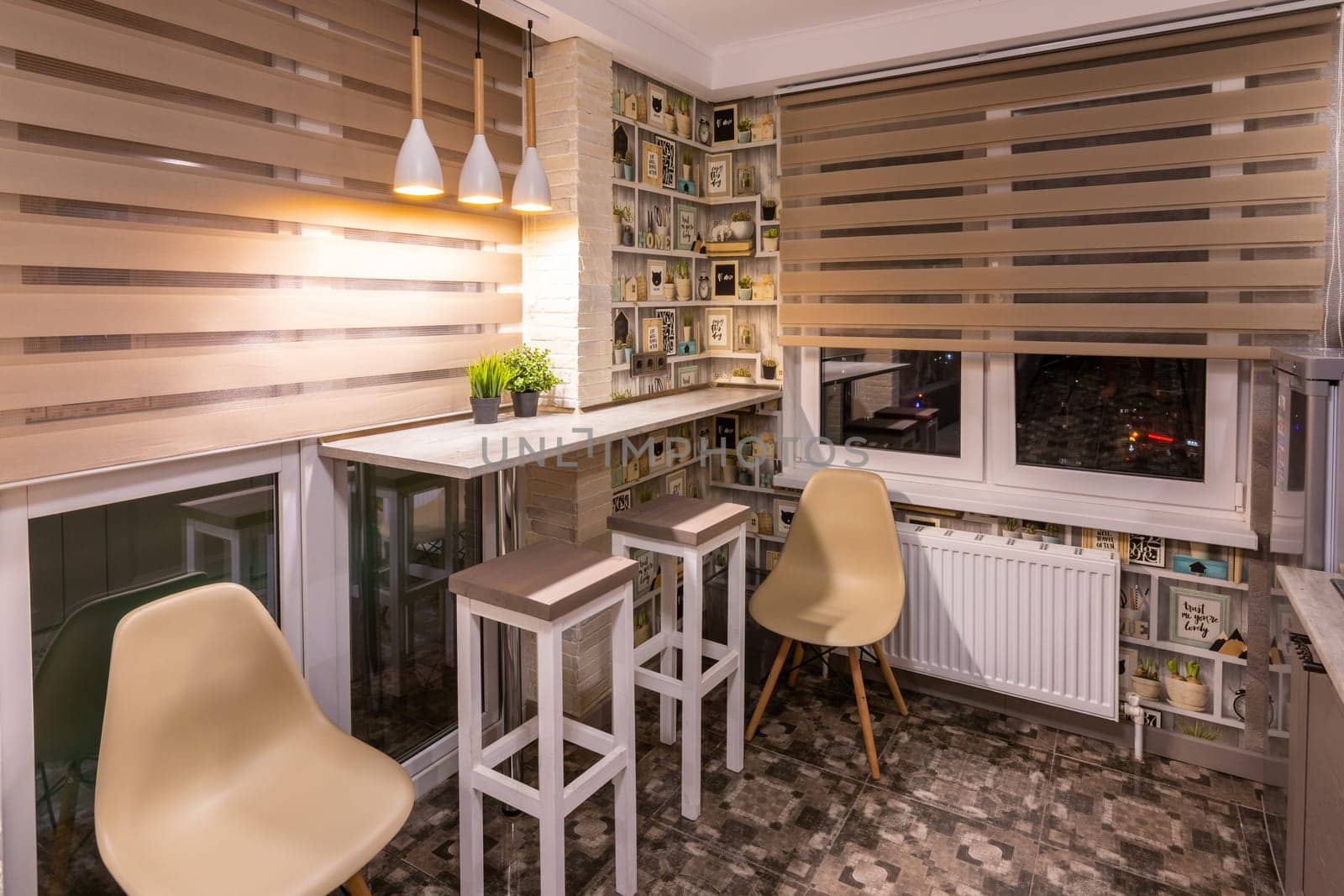 Anapa, Russia - June 27, 2019: Stylized small table in the apartment kitchen