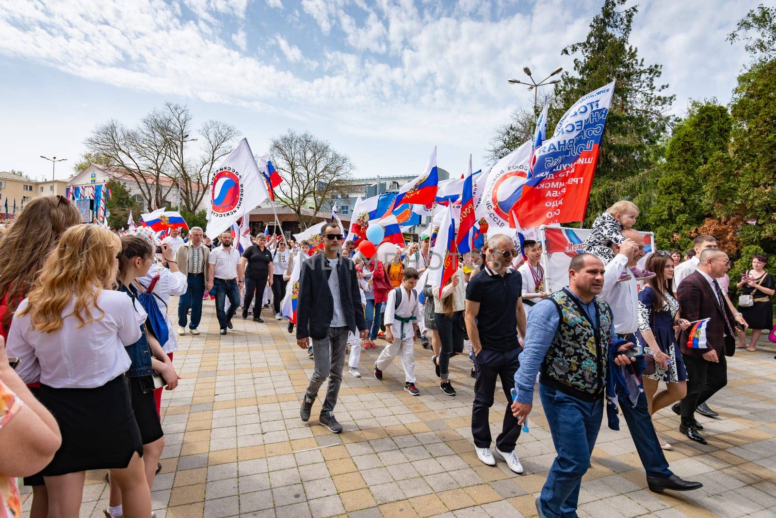 Anapa, Russia - May 1, 2019: May Day demonstration in the resort town of Anapa