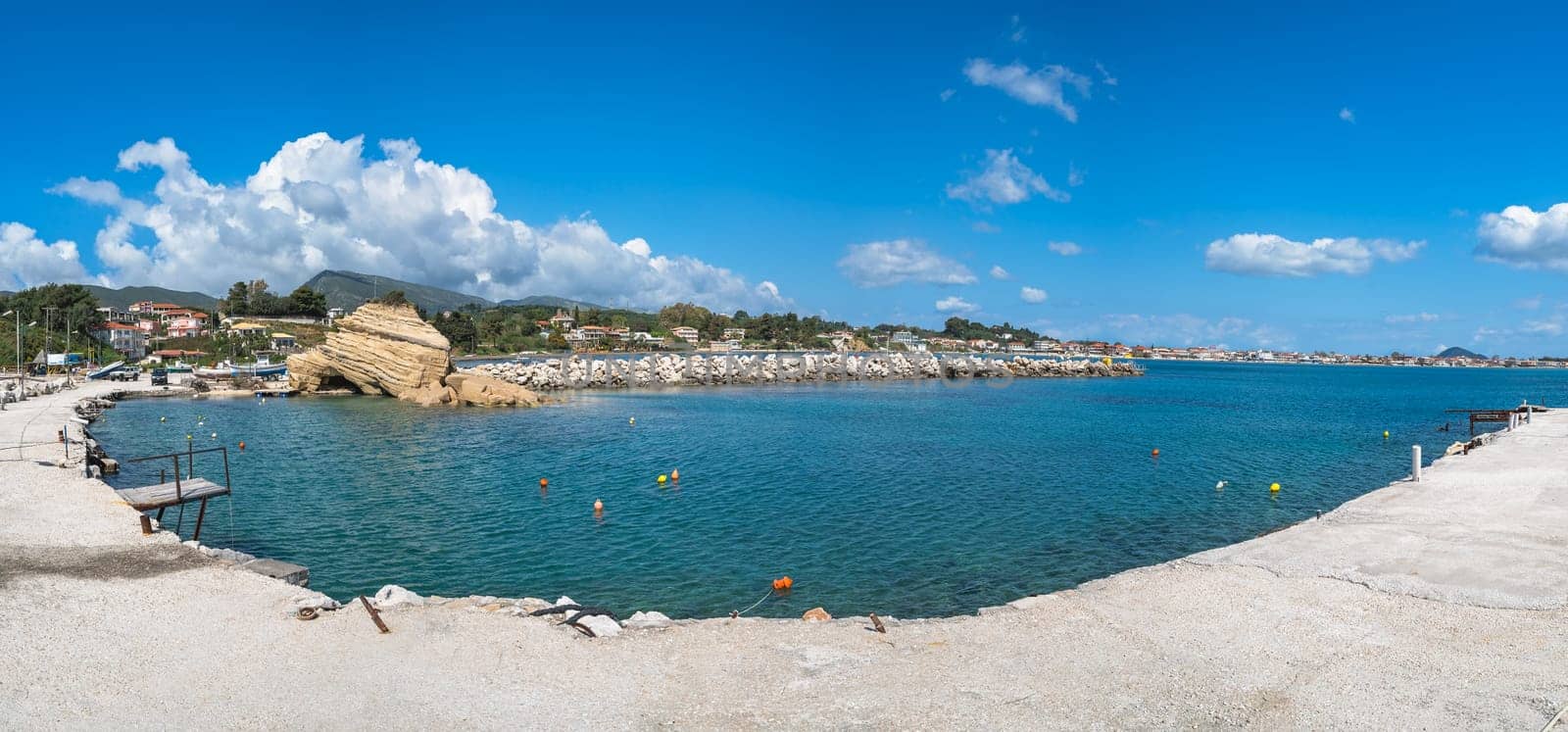 Panoramic view of the Laganas harbour on Zakynthos island, Greece
