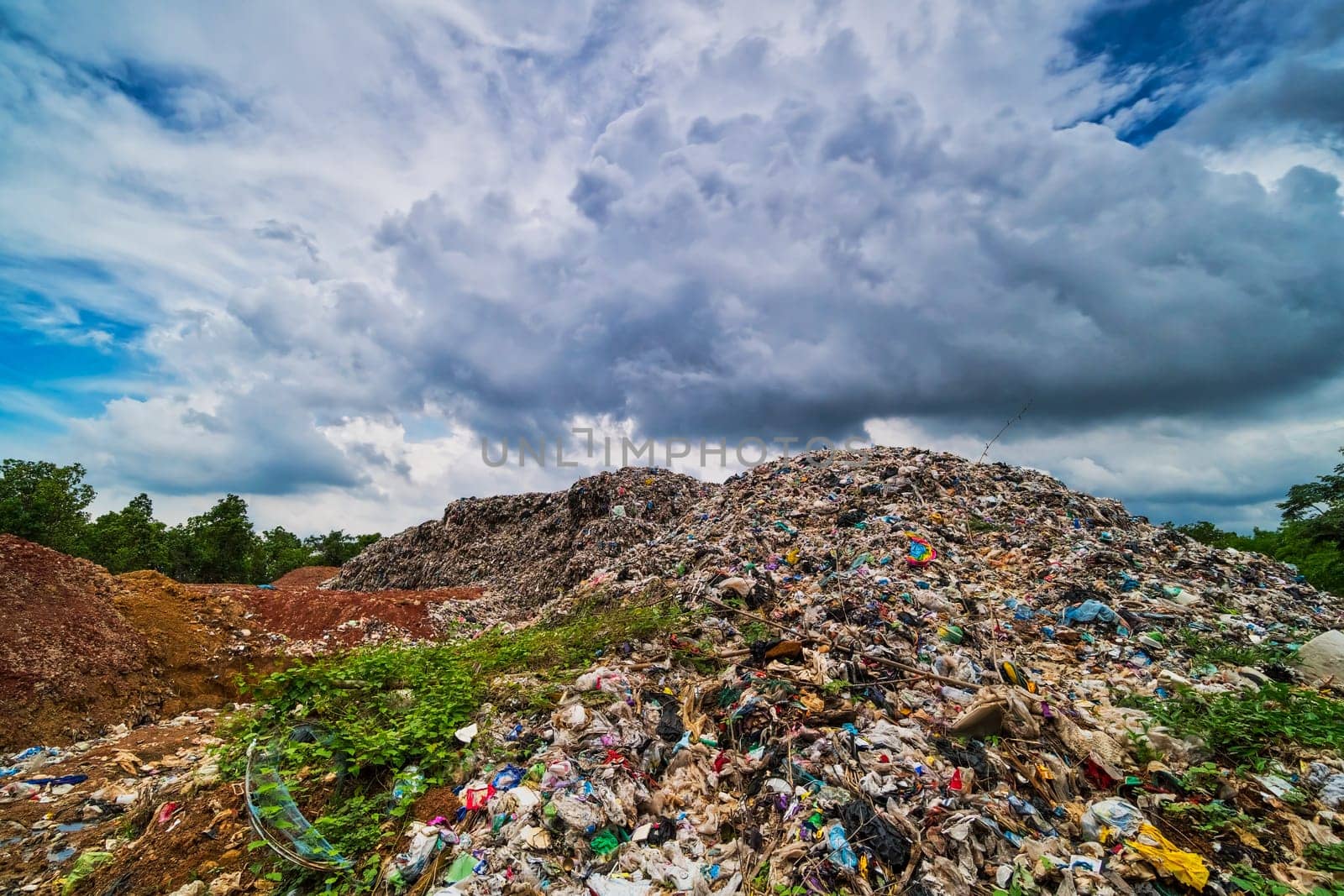 Garbage Dump Hill, landscape with landfill and clouds