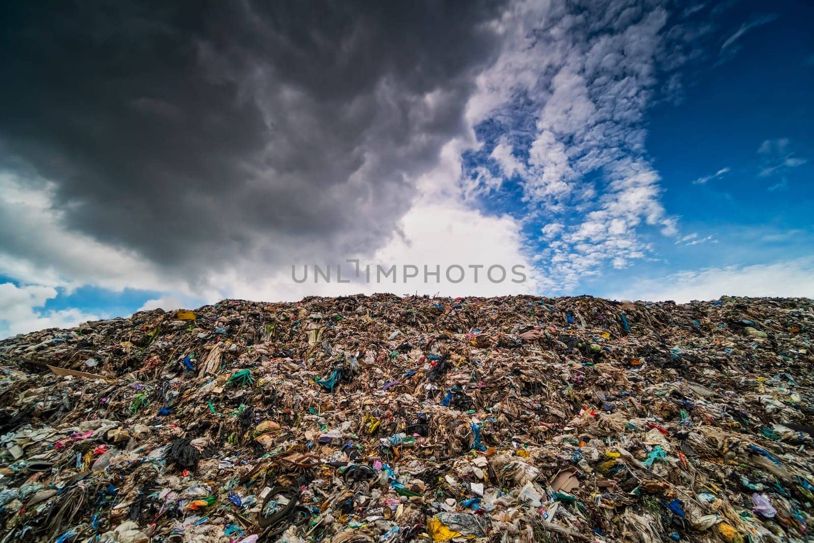 Garbage Dump Hill, landscape with landfill and clouds