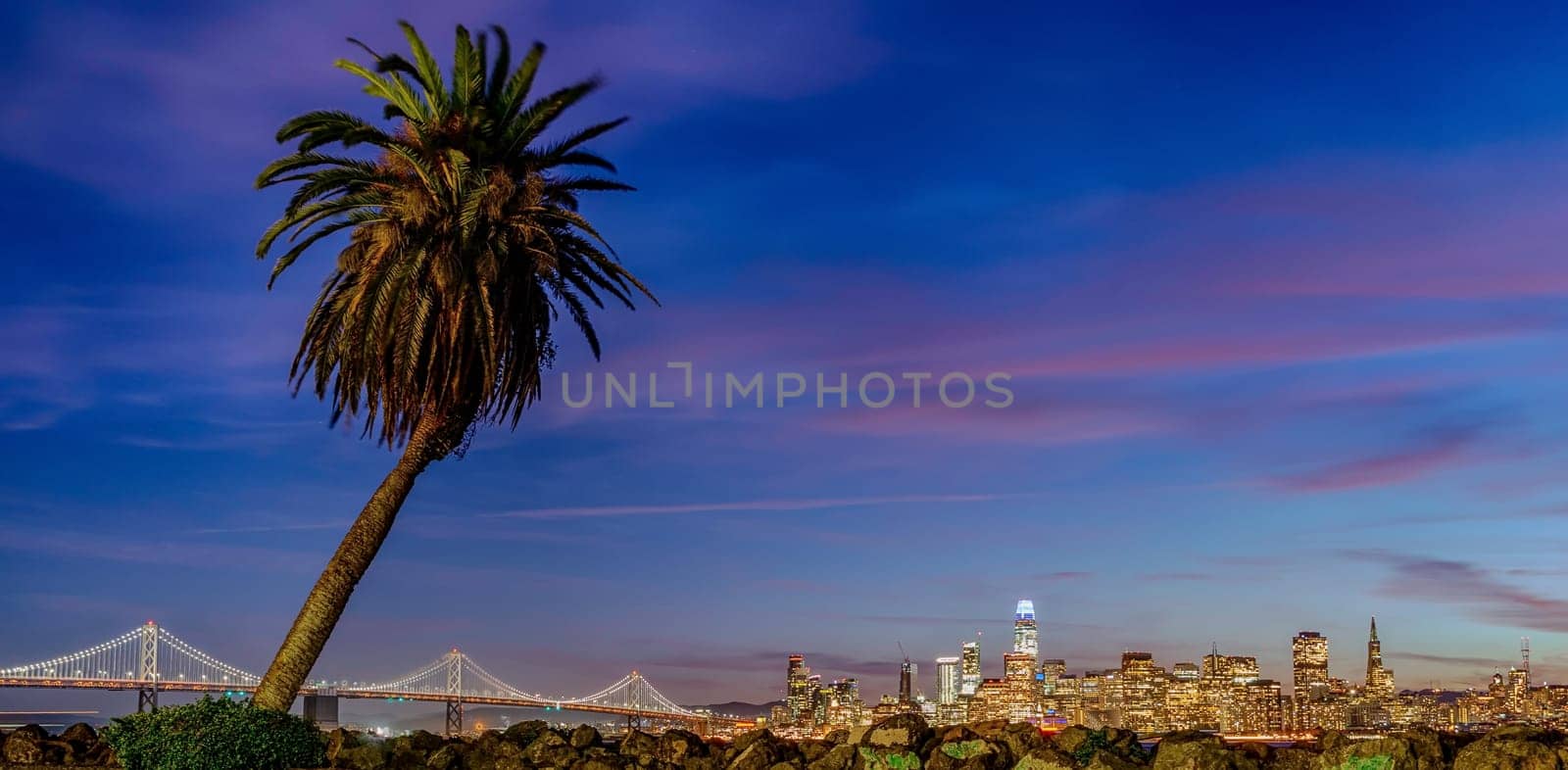 Beautiful view of downtown San Francisco, California in USA at dusk