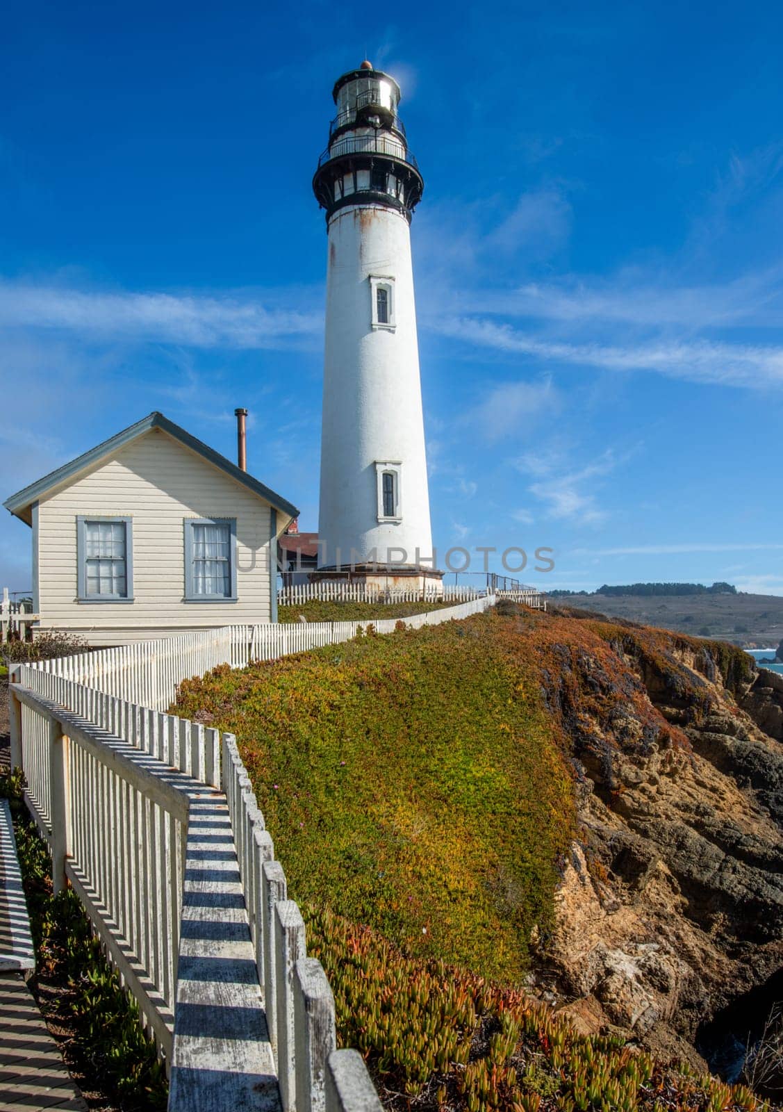 Aerial view of Pigeon Point Lighthouse in California