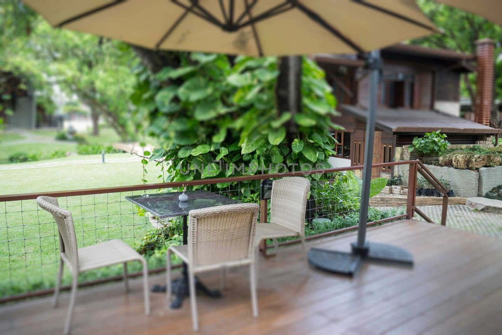Outdoor relax furniture in the garden, stock photo