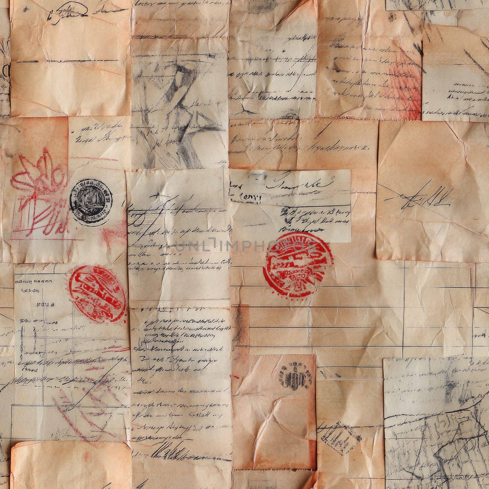 An old envelope showcases a fascinating assortment of stamps, handwritten letters, and faded postmarks. Each detail tells a story from a bygone time, evoking nostalgia and history.