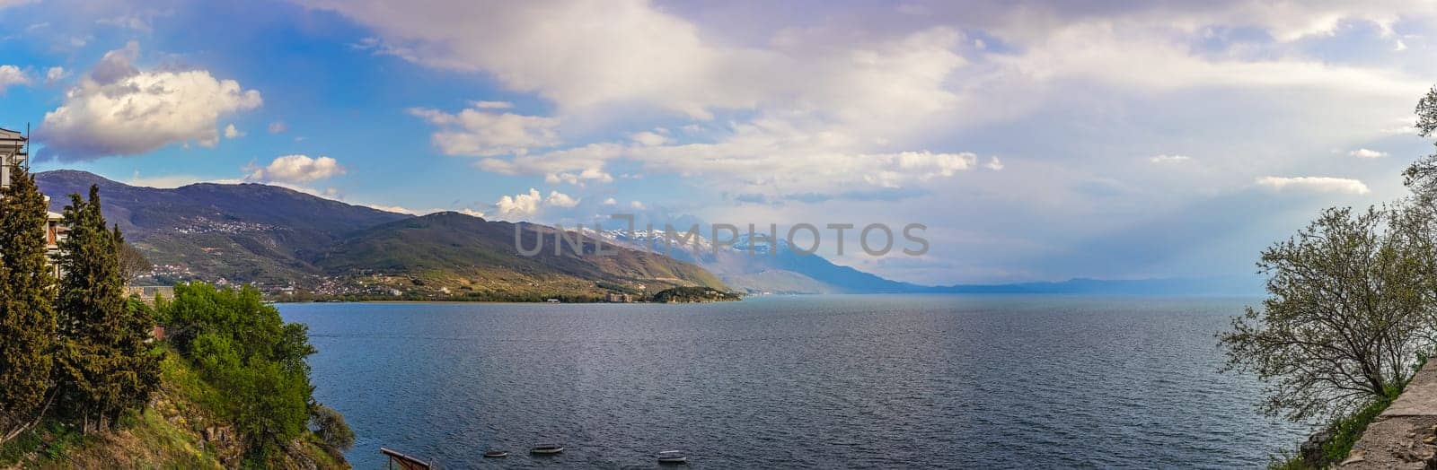 Panorama of the stunningly beautiful Lake Ohrid, Republic of Macedonia
