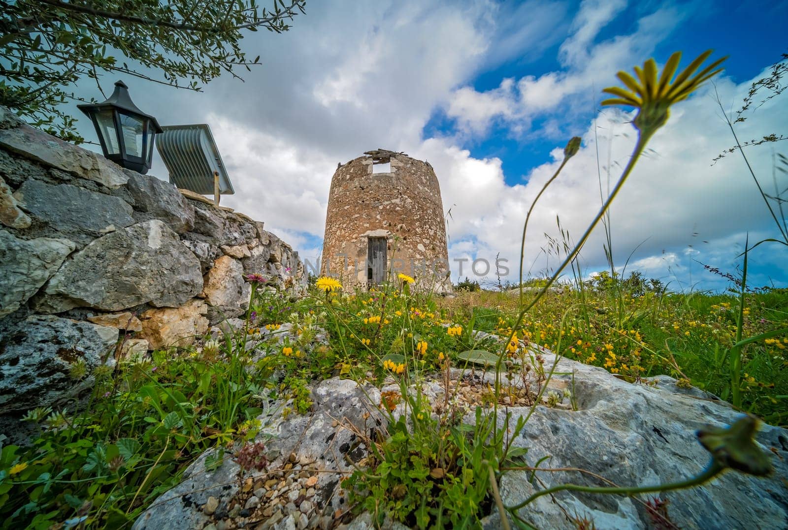 Remnants of an old windmill in Askos, Zakynthos island, Greece