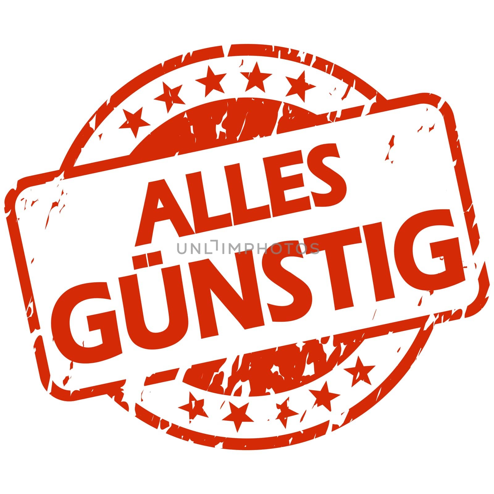 EPS 10 vector with round red colored stamp with banner and text everything cheap (in german)