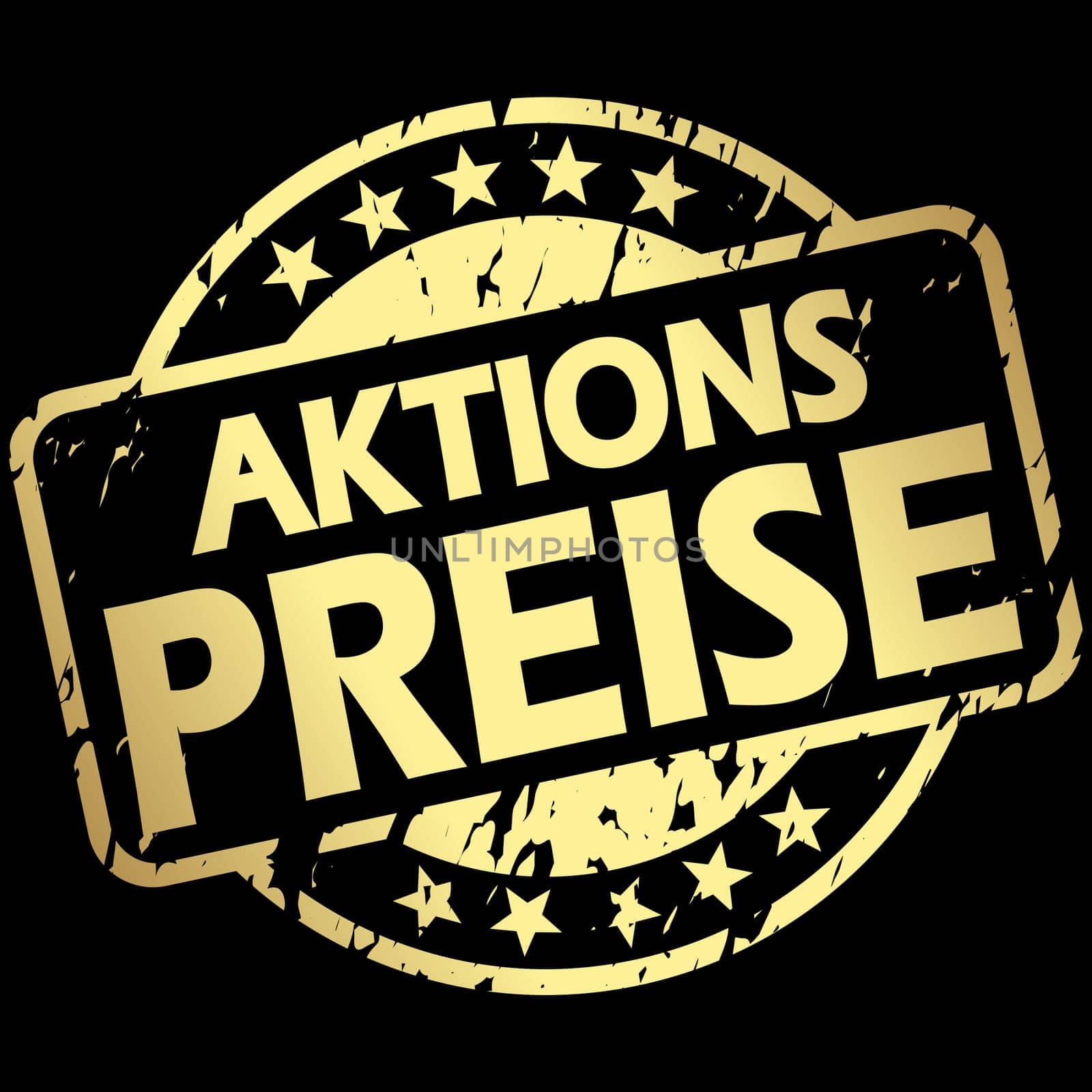 EPS 10 vector with round golden colored stamp with banner and text Special prices (in german)
