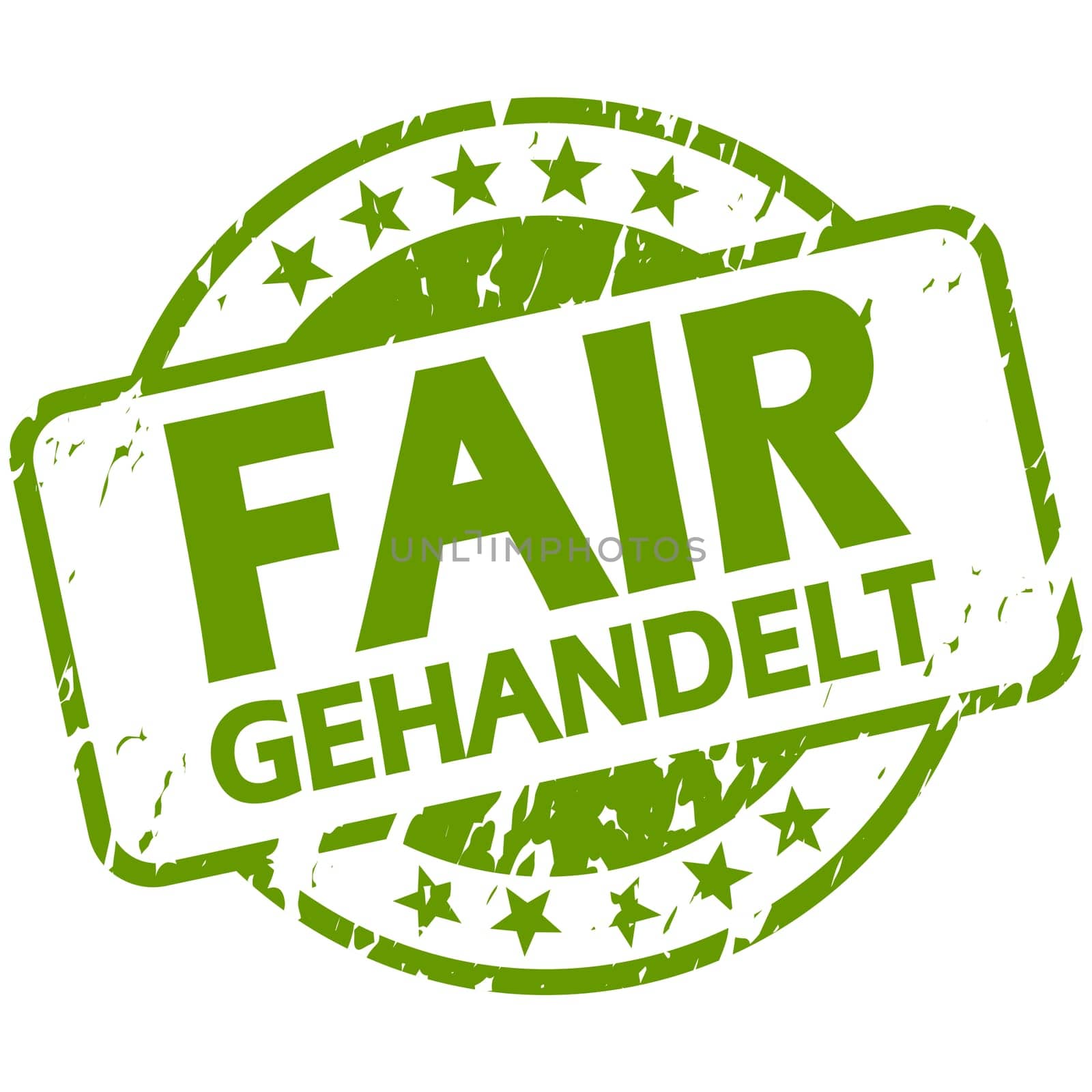EPS 10 vector with round green colored stamp with banner and text Fair trade (in german)