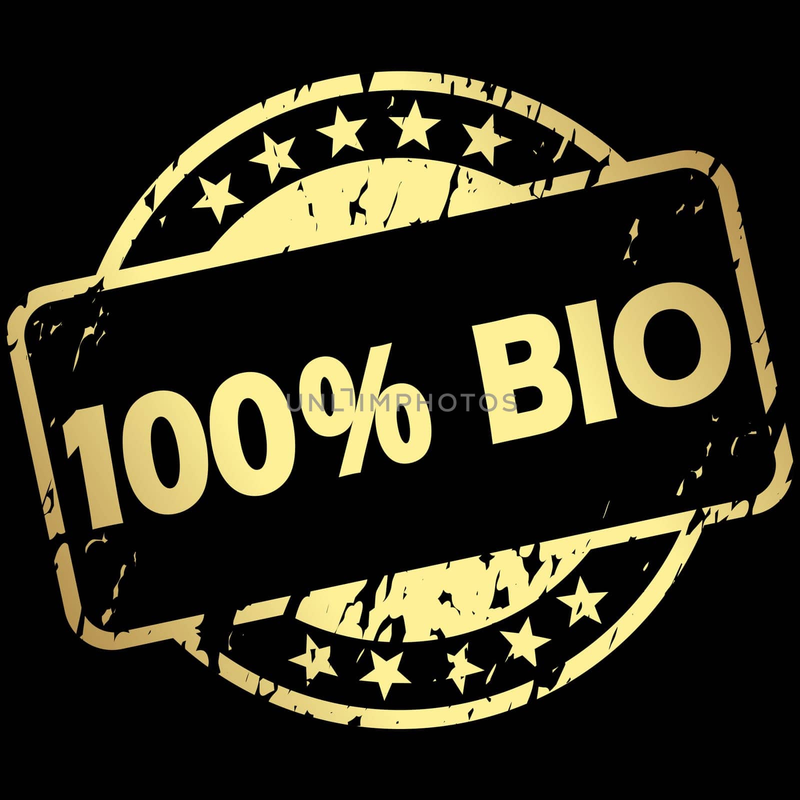 EPS 10 vector with round golden colored grunge stamp with banner and text 100% organic (in german)