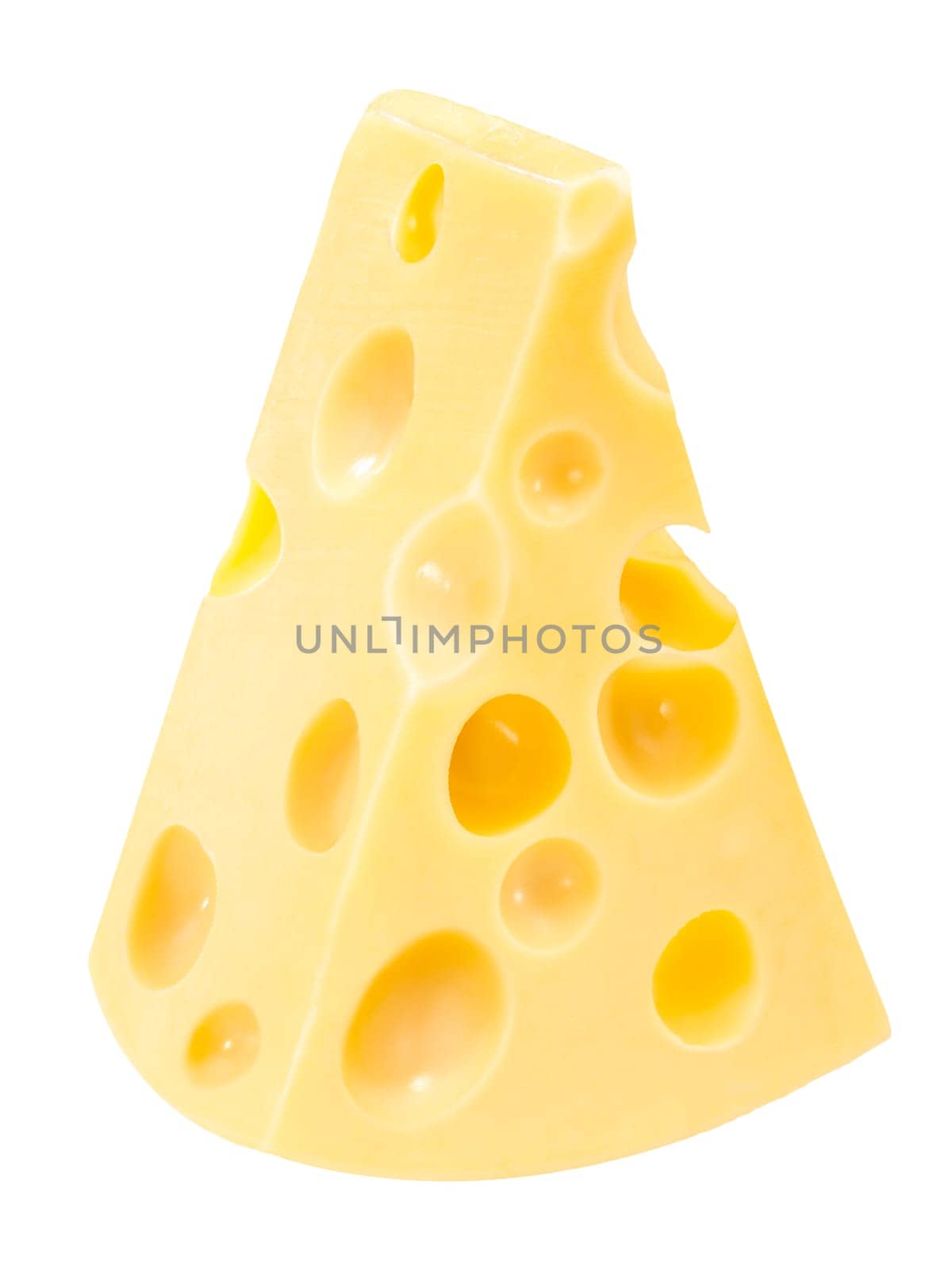 Swiss or Dutch Cheese with holes, an wedge or sector, isolated