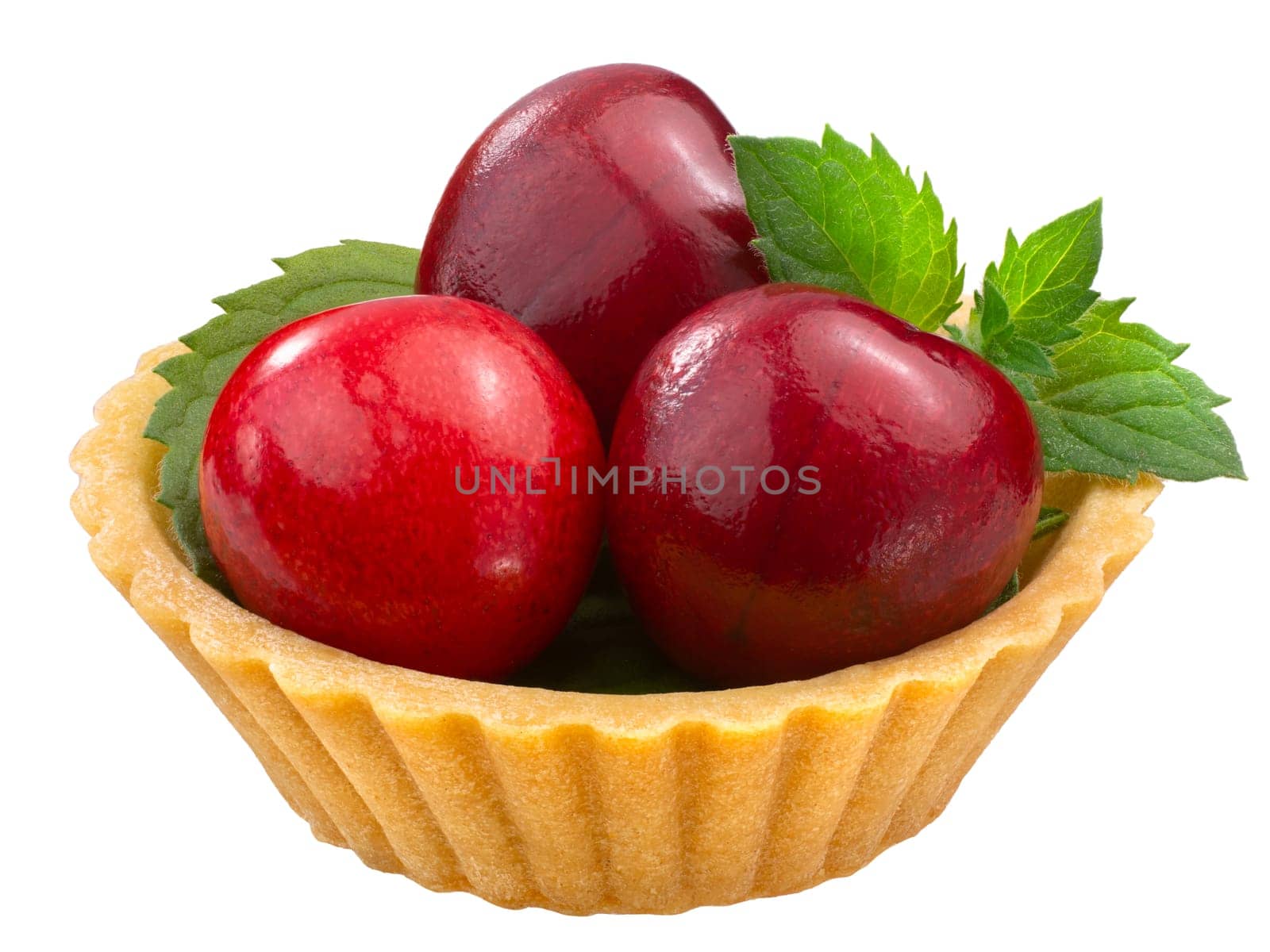 Sweet Cherry mint tart or dessert, isolated
