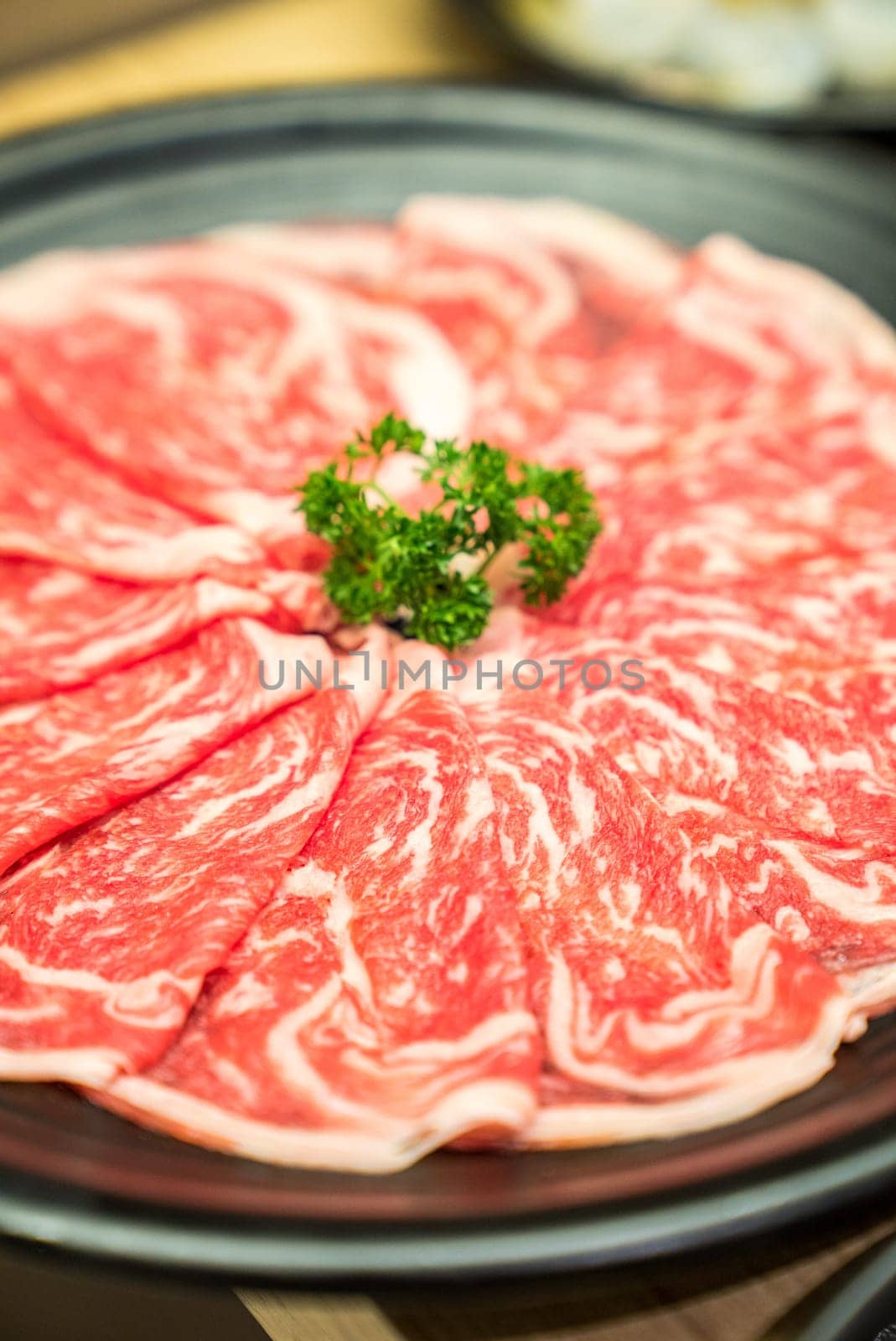 Raw Beef meat set ready to cook Shabu shabu and sukiyaki
