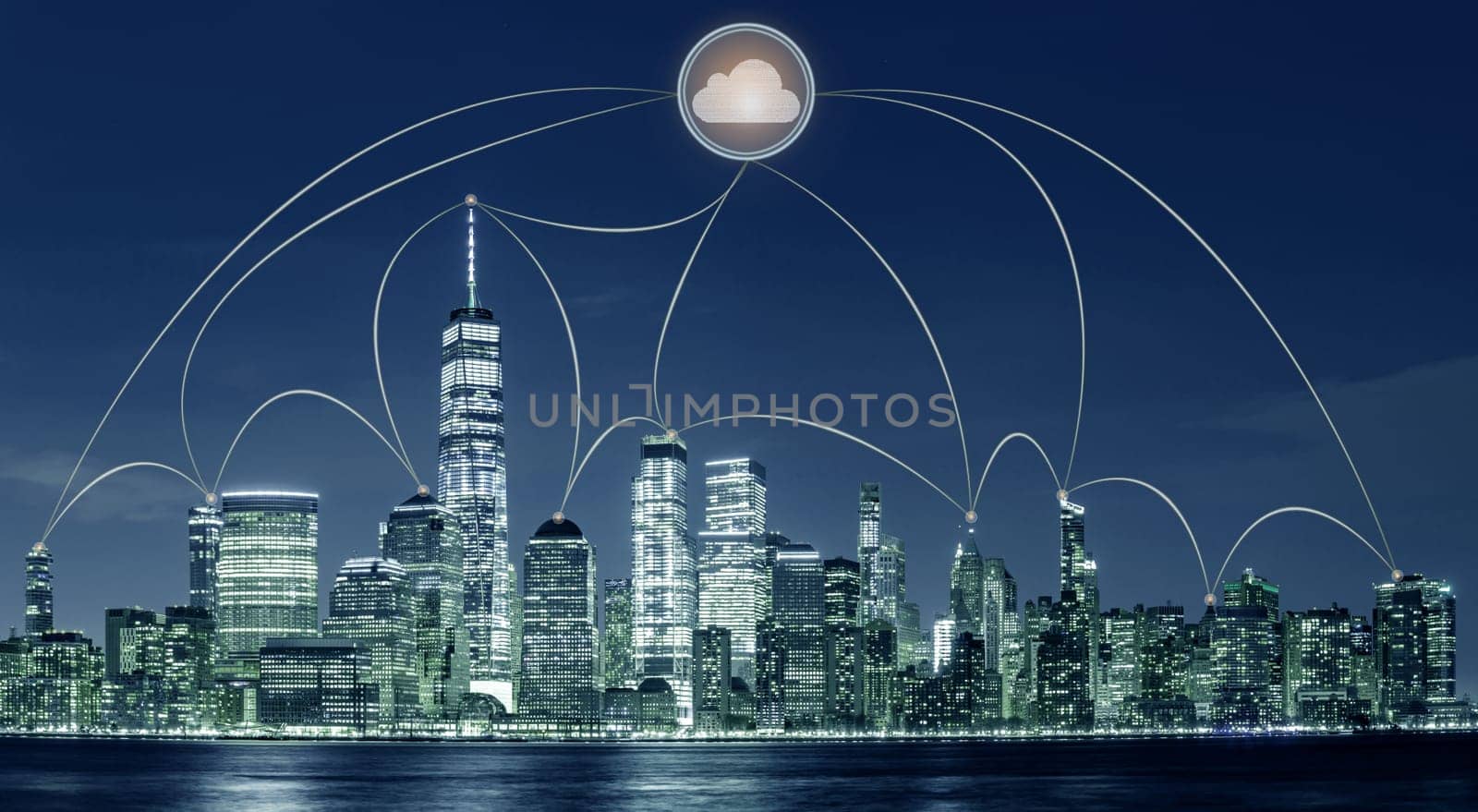 New York city cityscape with cloud computing technology concept