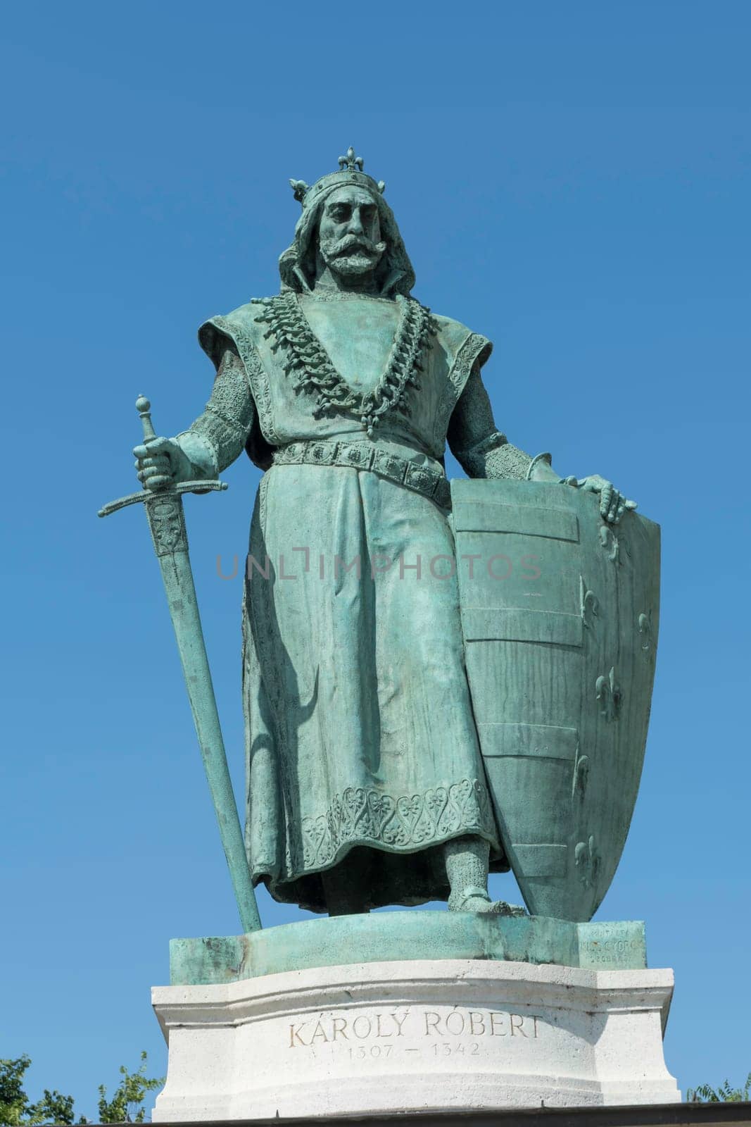 Budapest, Hungary - July 04, 2019: Heroes Square with Millenium Memorial and the horseman Memorial is one of the major squares in Budapest. Detail from Charles I of Hungary