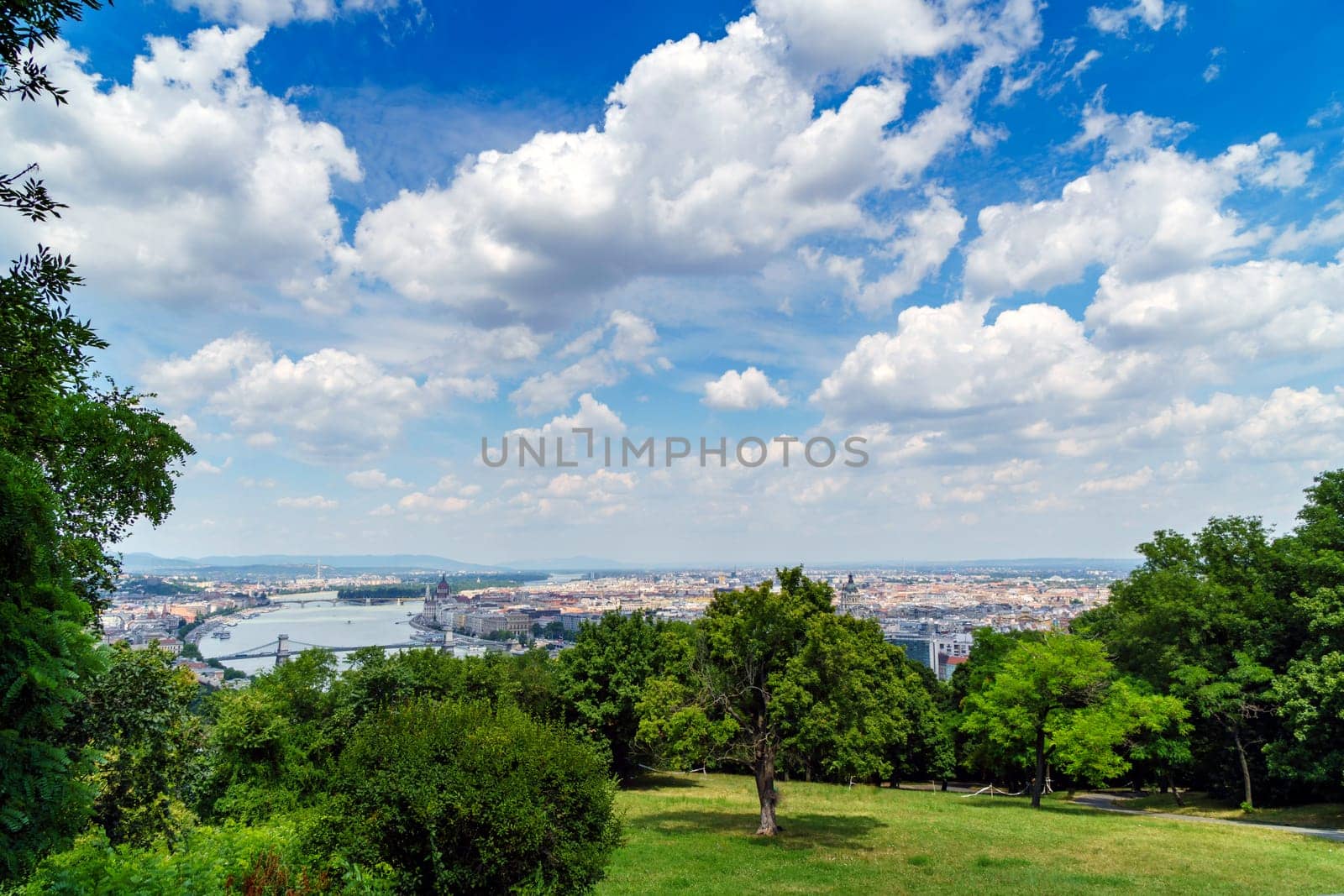 Panorama of Budapest over the Danube river. The bridges destroyed in World War II touch the two parts of the city Buda and Pest. The bridges stand out for their majesty and elegance.