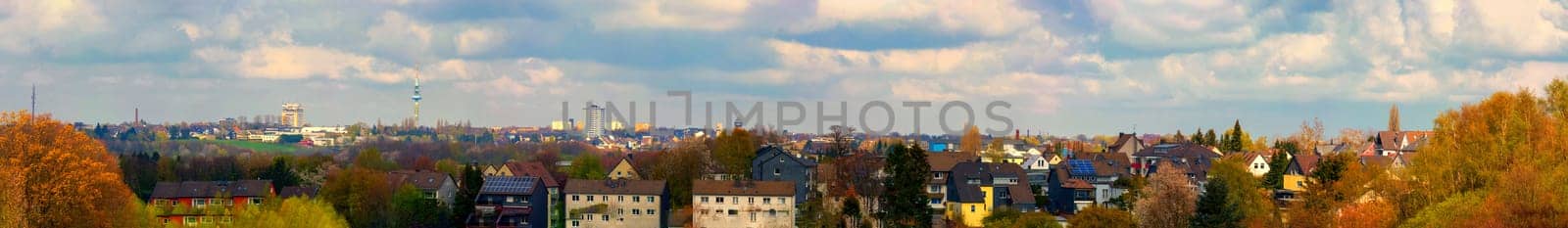 Panoramic shot, skyline of the city of Velbert.with sights