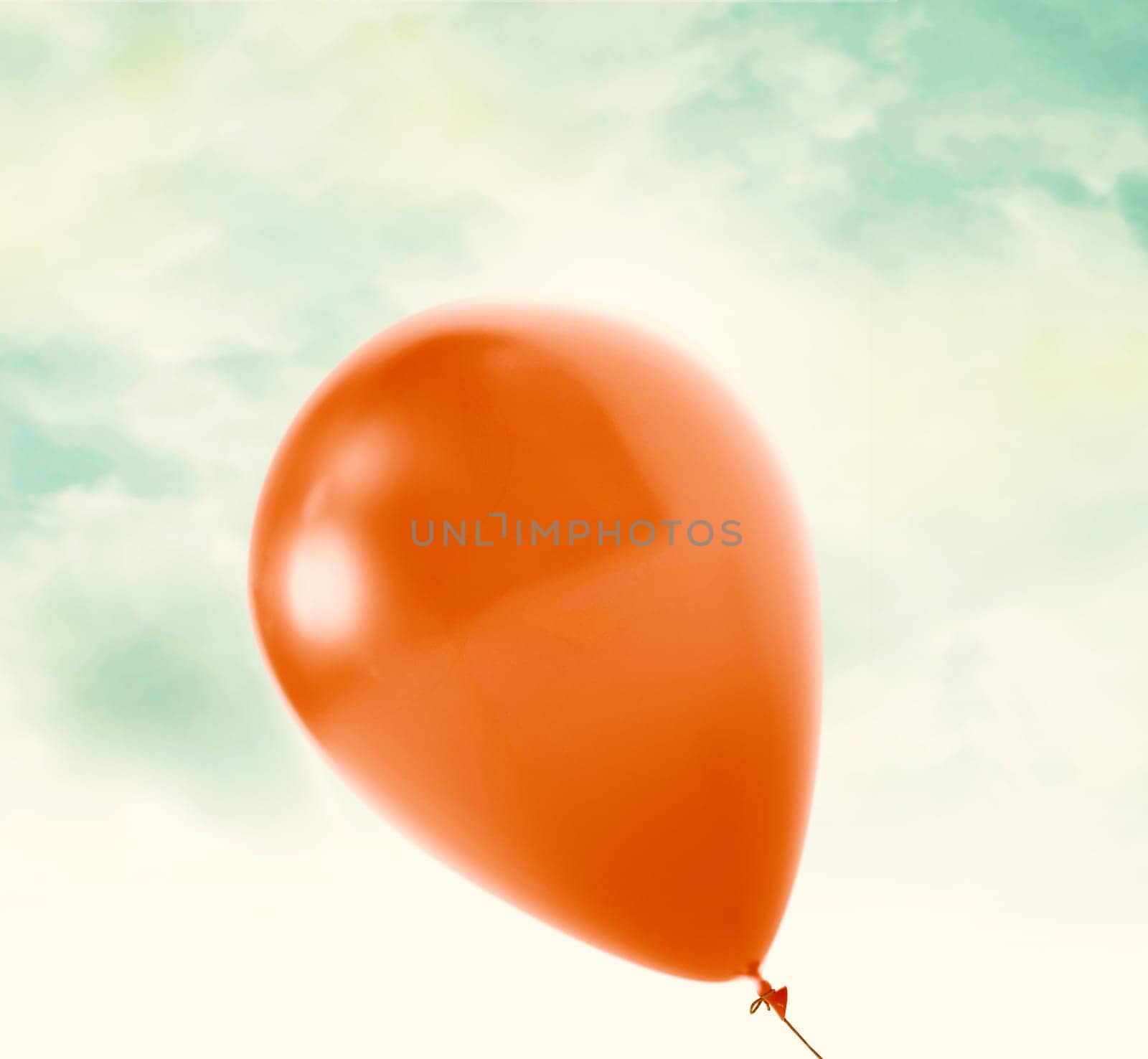 Red love balloon in vintage blue sky with clouds, clipping path and alpha channel included.