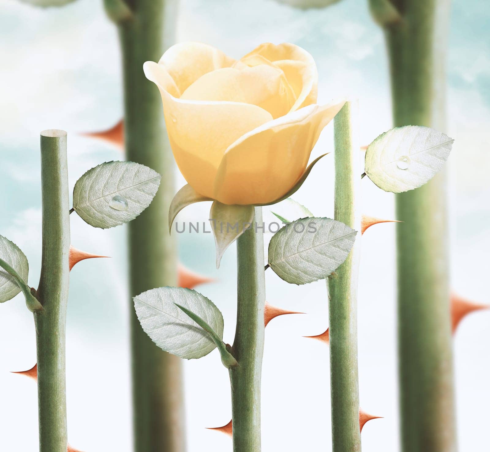 field of fresh yellow garden roses.