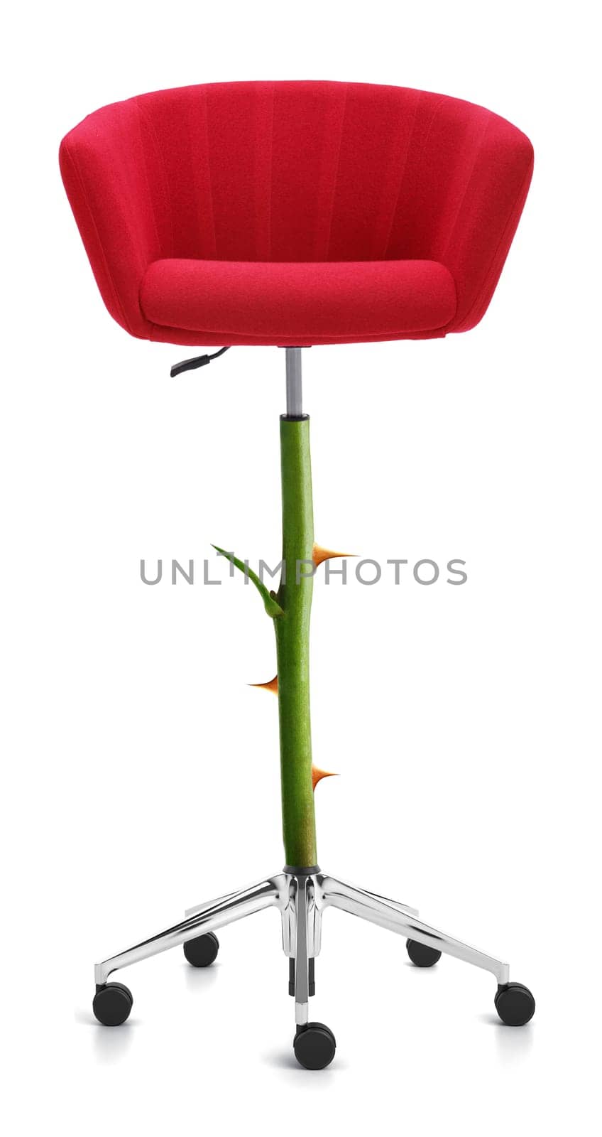 Red Chair with rose stem and thorn, clipping path and alpha channel included.