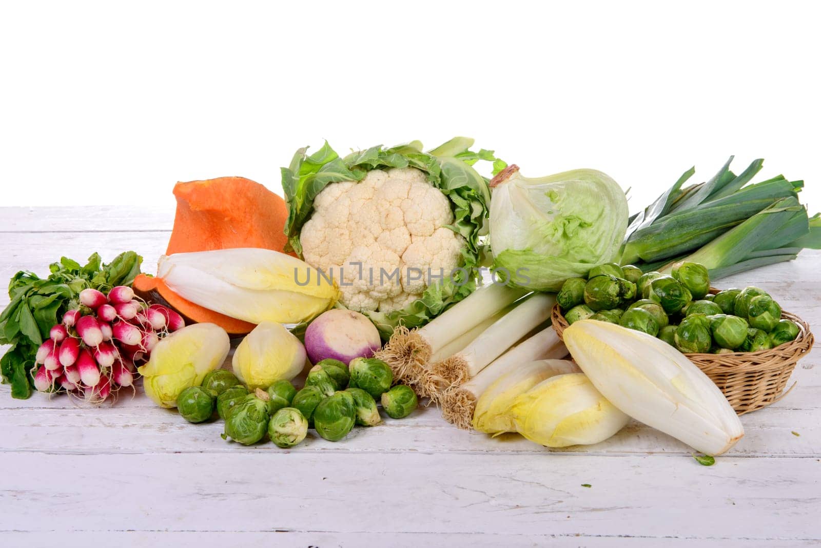 different vegetable on the rustic white table
