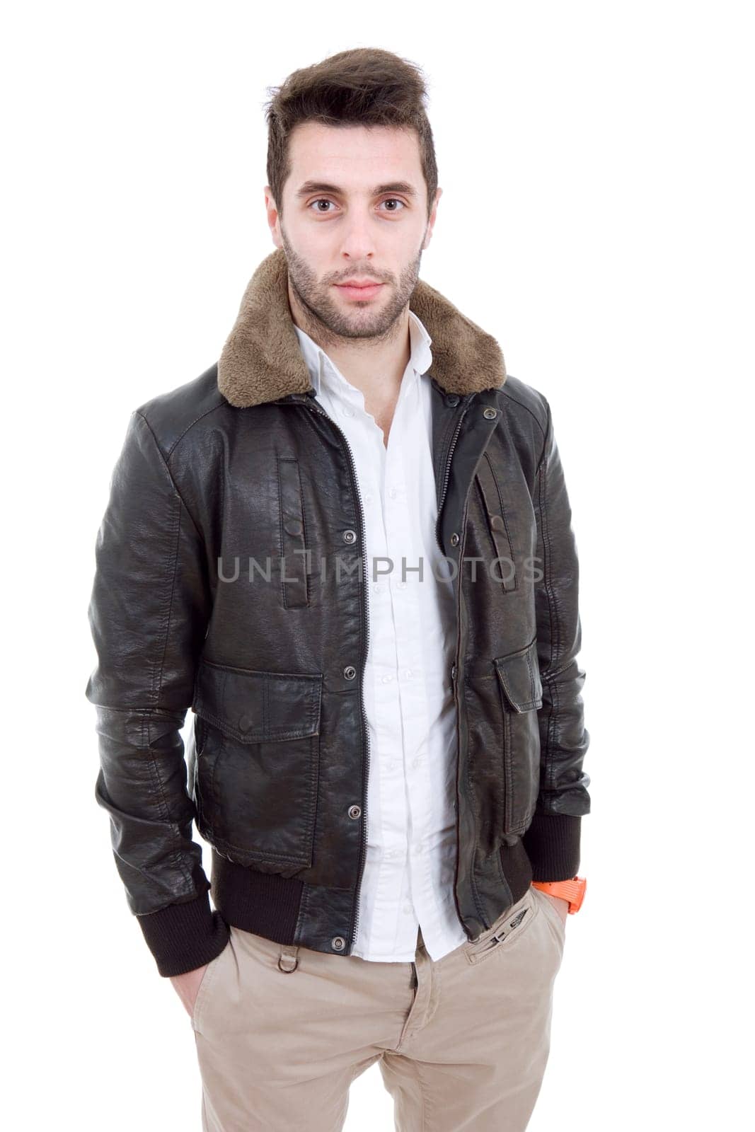 young casual man portrait, isolated on white