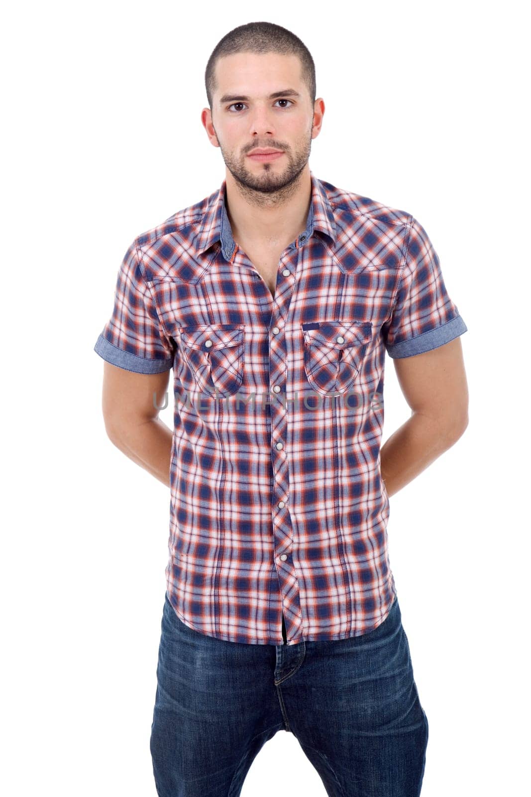 young casual man portrait, isolated on white