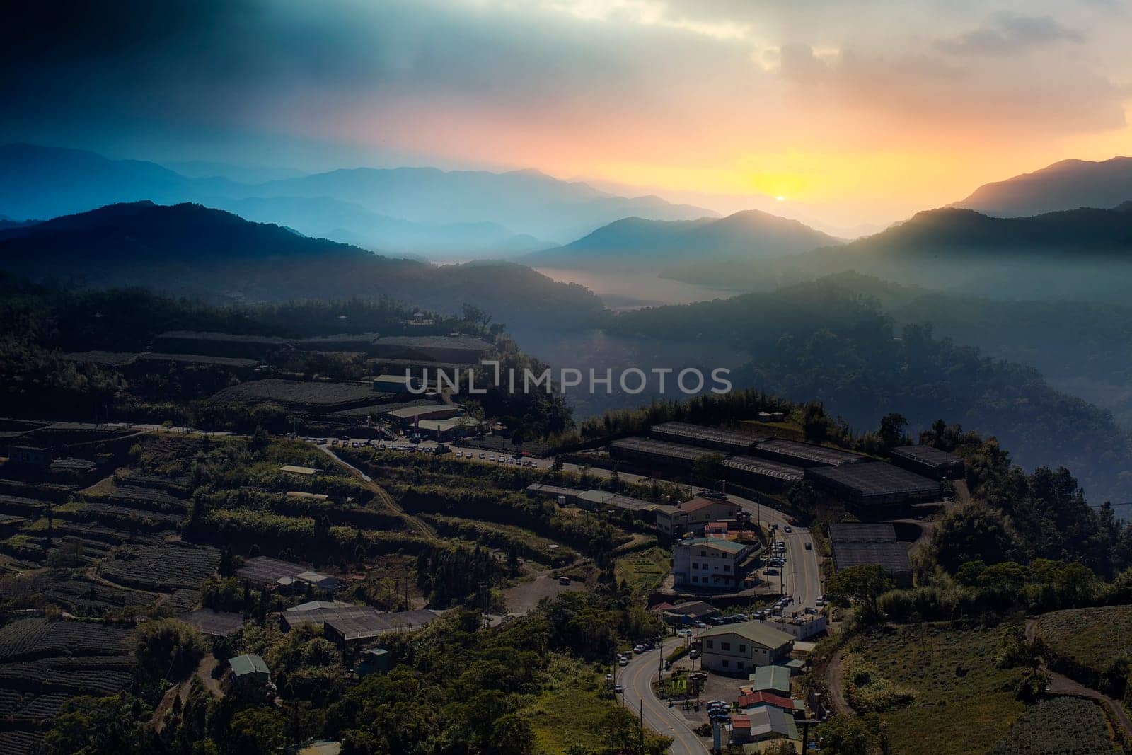 The Sunset in mountain landscape with nice sunligh