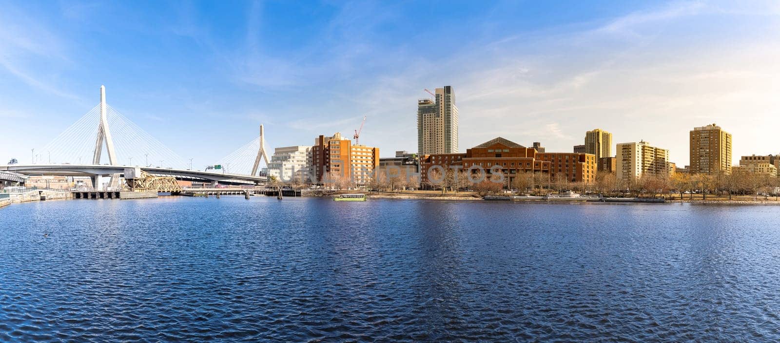 Panorama Boston Zakim bridge at Boston downtown MA USA