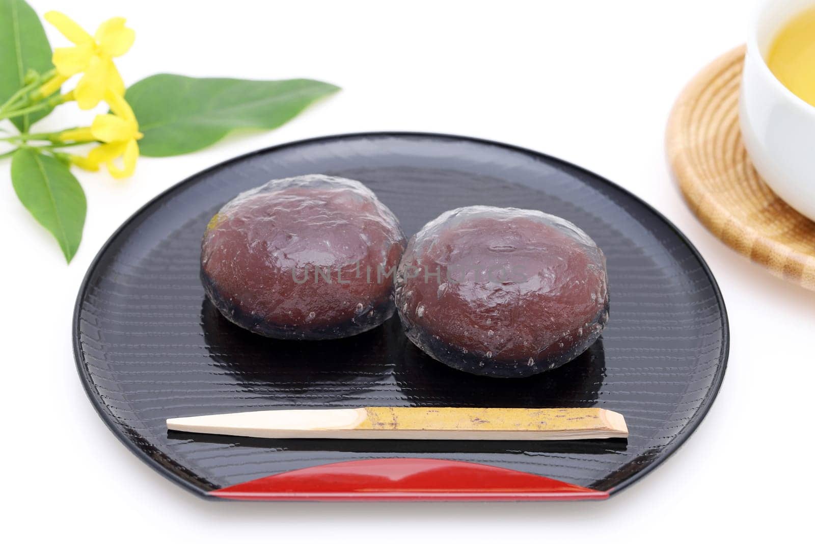 Japanese traditional confectionery, Kuzu mochi sweets on white background