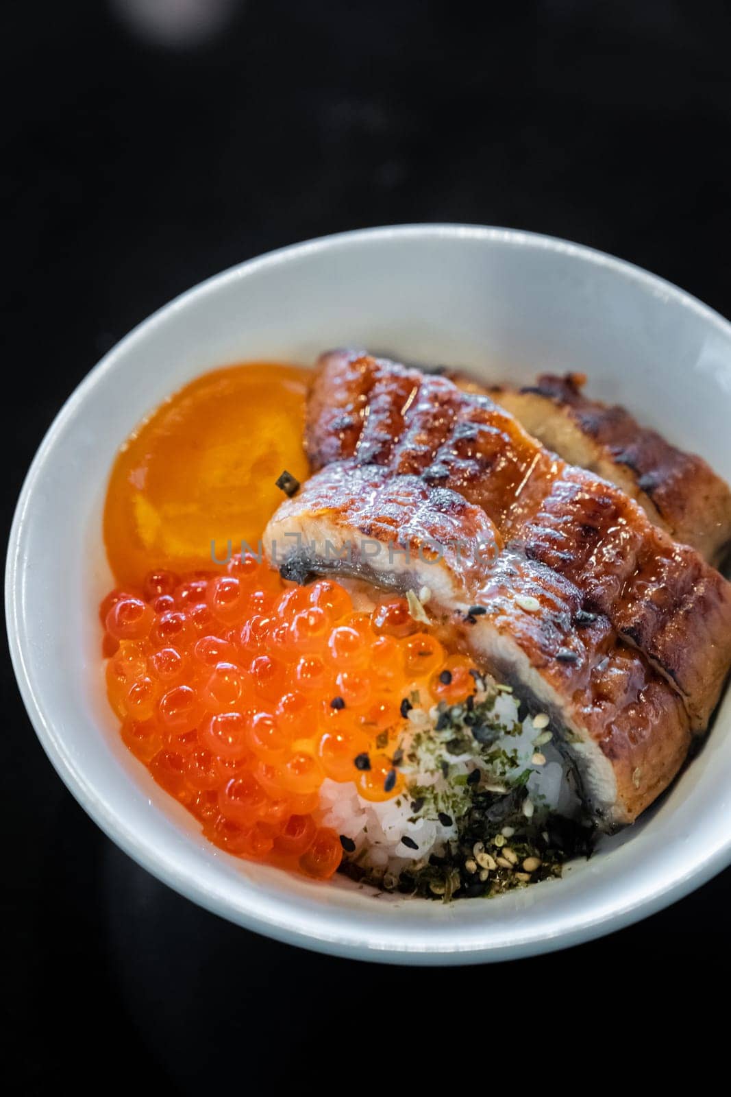 Unagi don Donburi with salmon roe and egg
