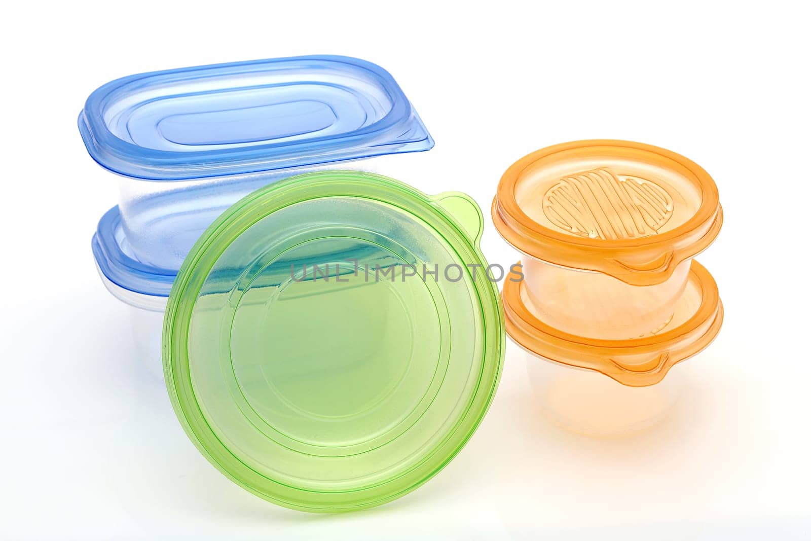 Stack of food plastic containers isolated on white background