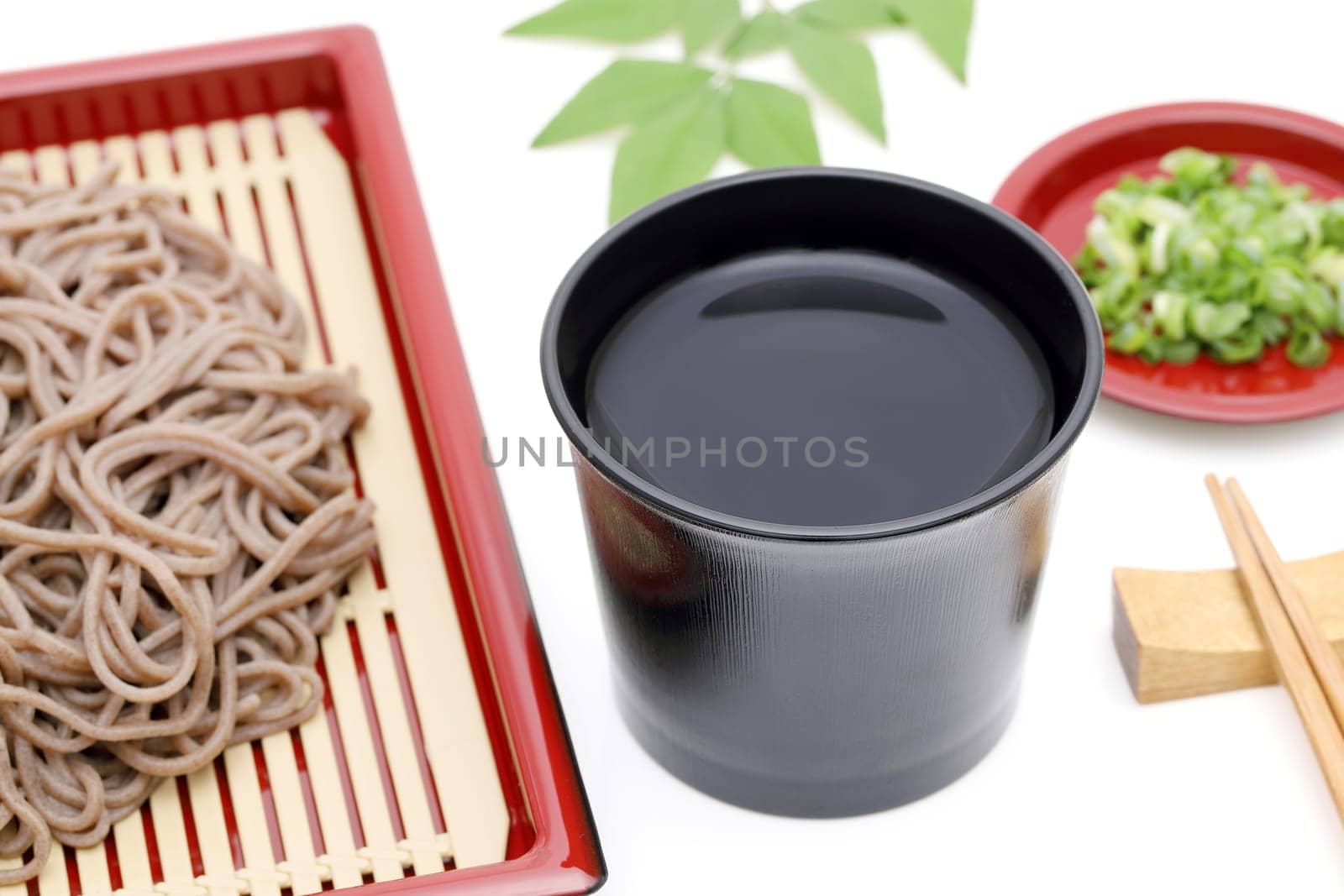 Japanese Zaru soba noodles on plate on white background