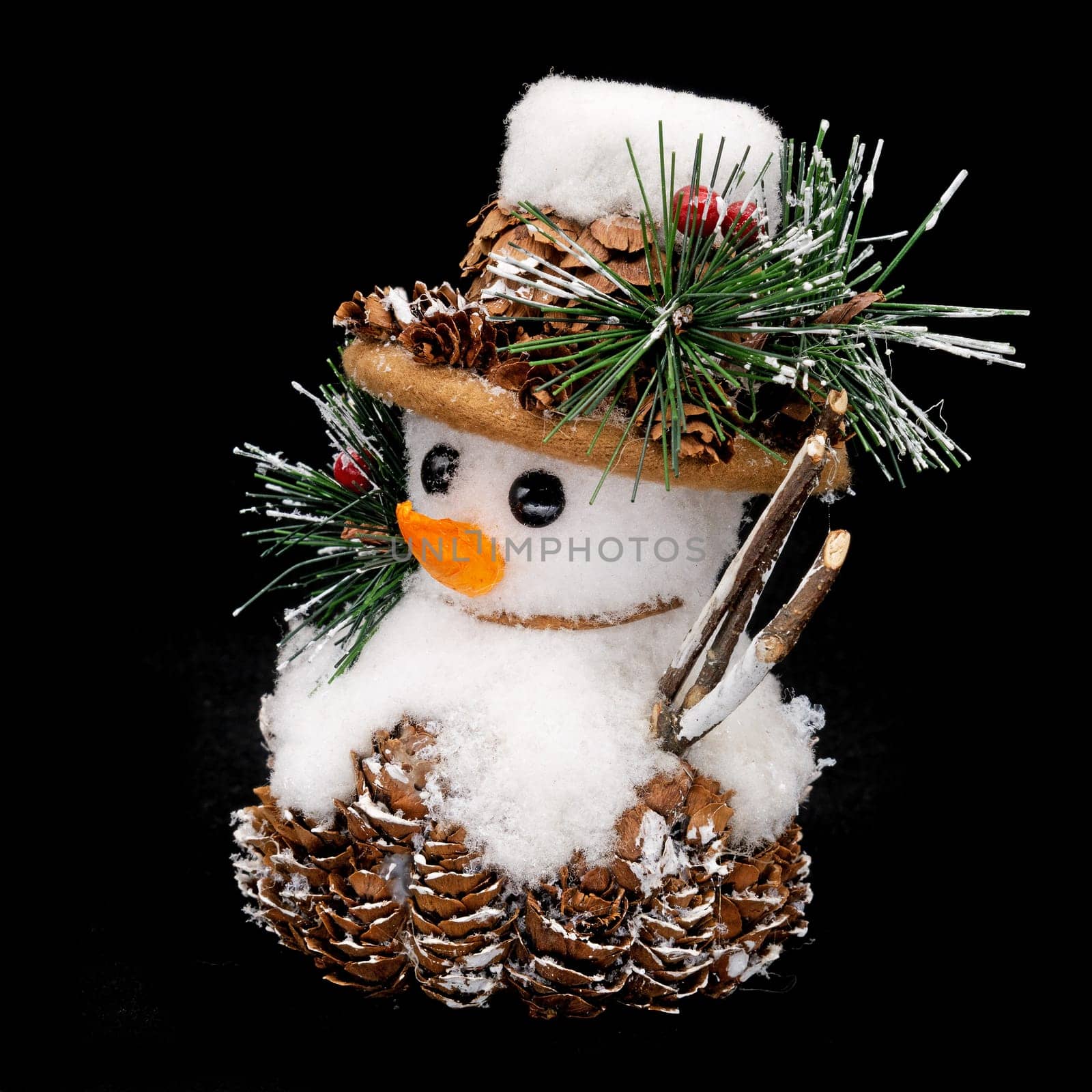 Snowman Christmas Decoration, close up of figurine with black background