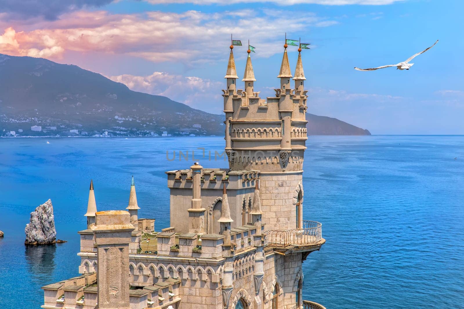 Swallow Nest castle on the rock in the Black sea, Crimea, Ukraine.